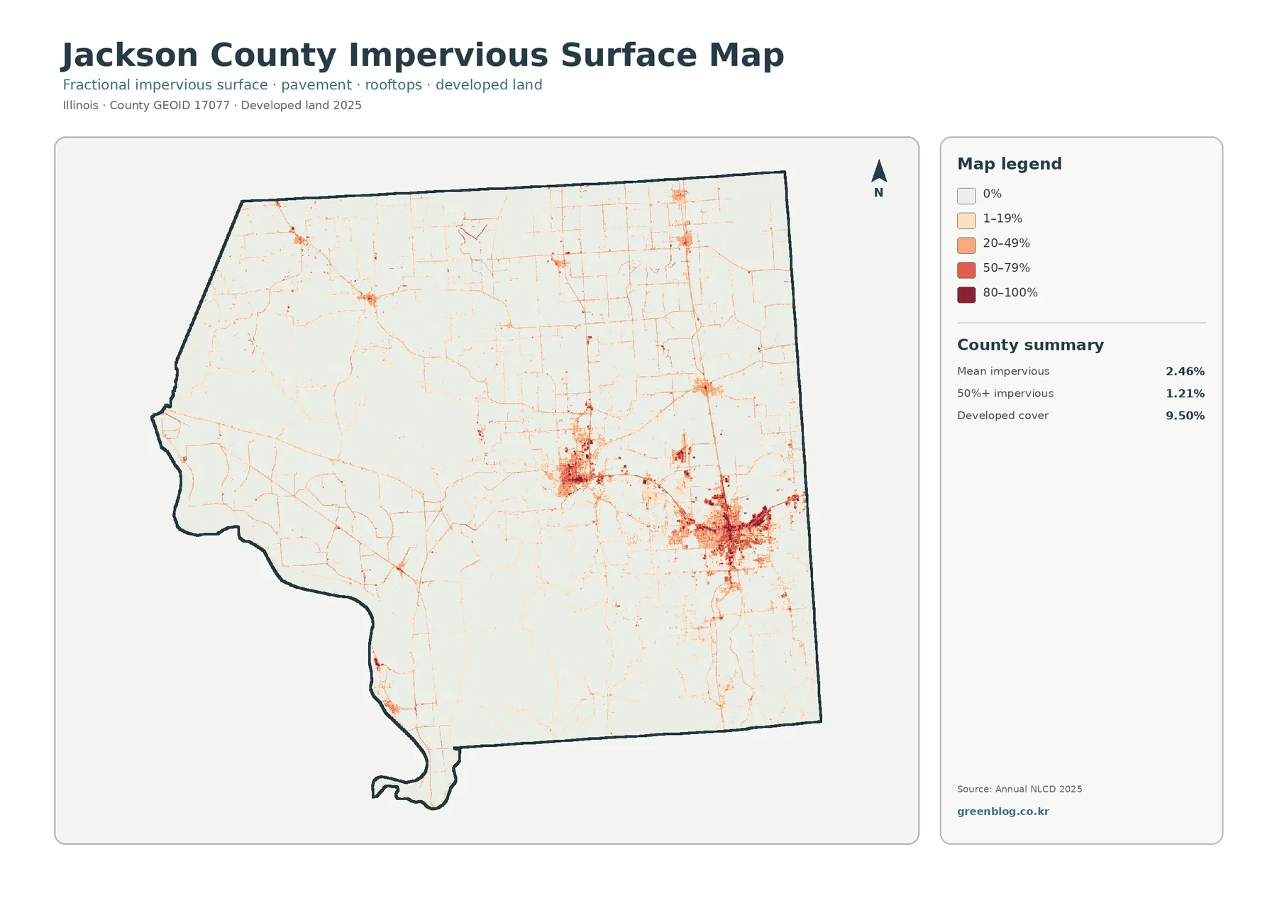 Jackson County impervious surface and developed land map