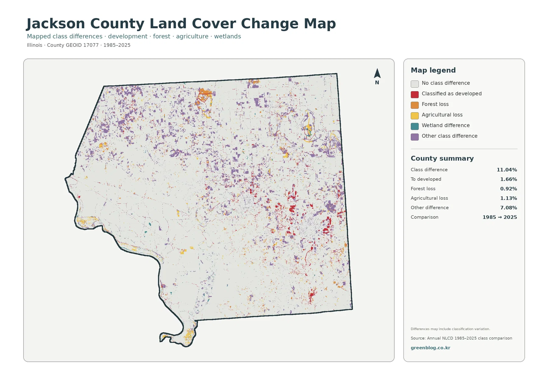 Jackson County land cover change map
