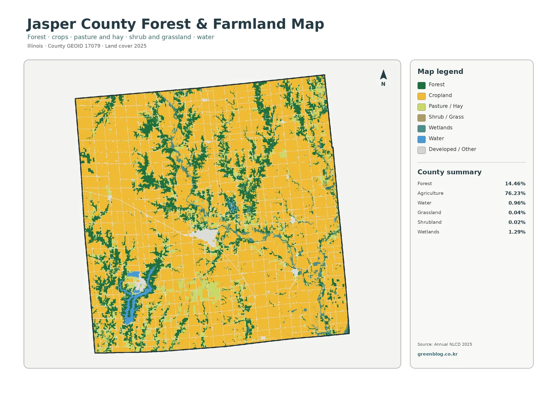 Jasper County forest and farmland map
