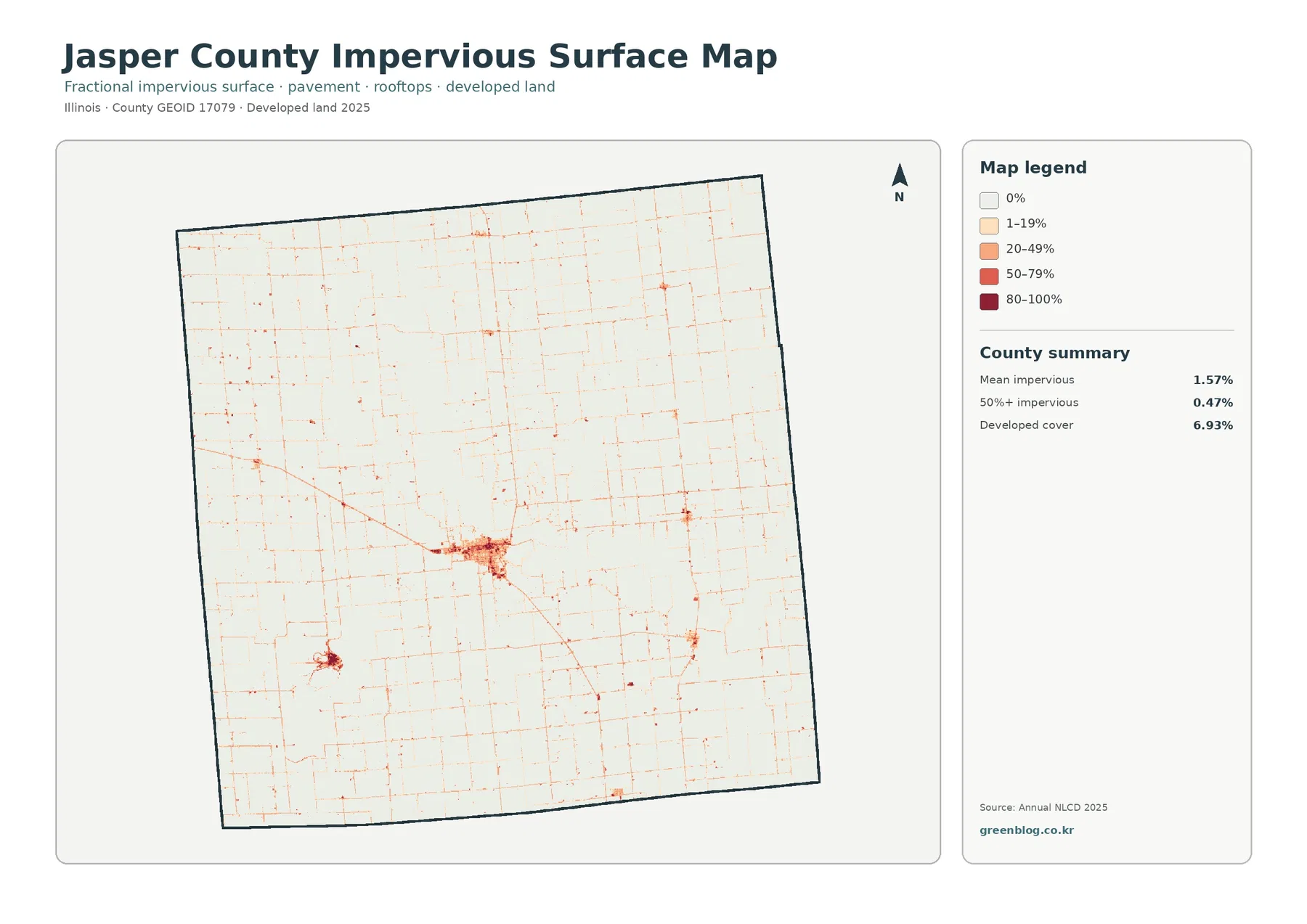 Jasper County impervious surface and developed land map