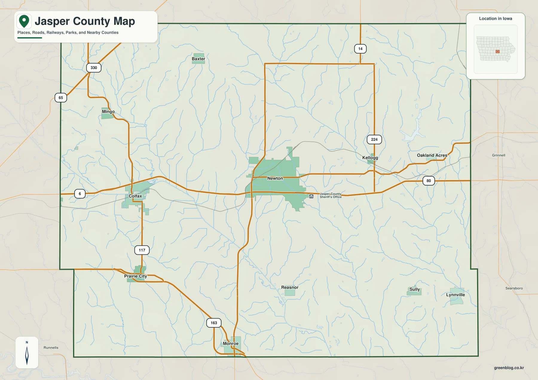 Jasper County Iowa map Newton Colfax I-80 U.S. 6 Iowa 14
