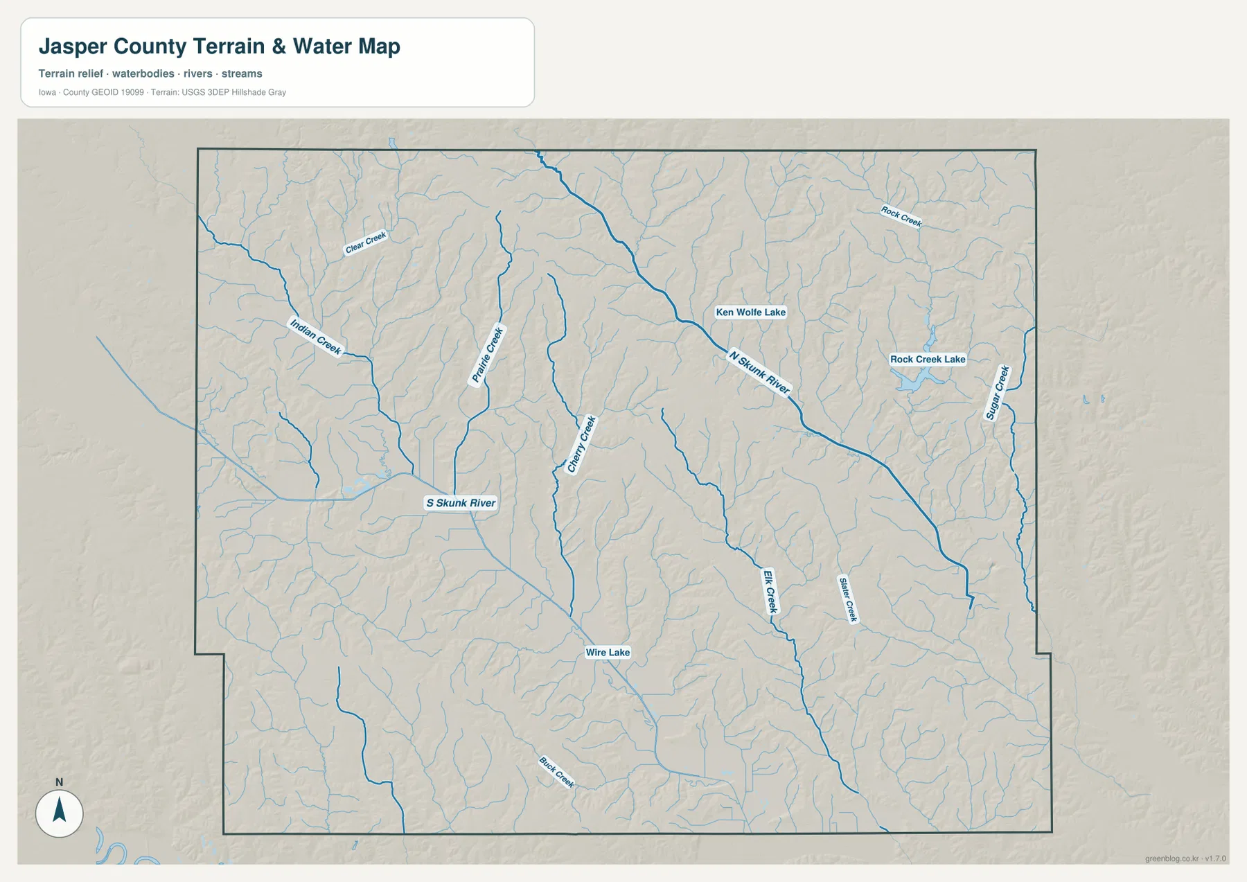 Jasper County Iowa water map South Skunk River North Skunk River Rock Creek Lake