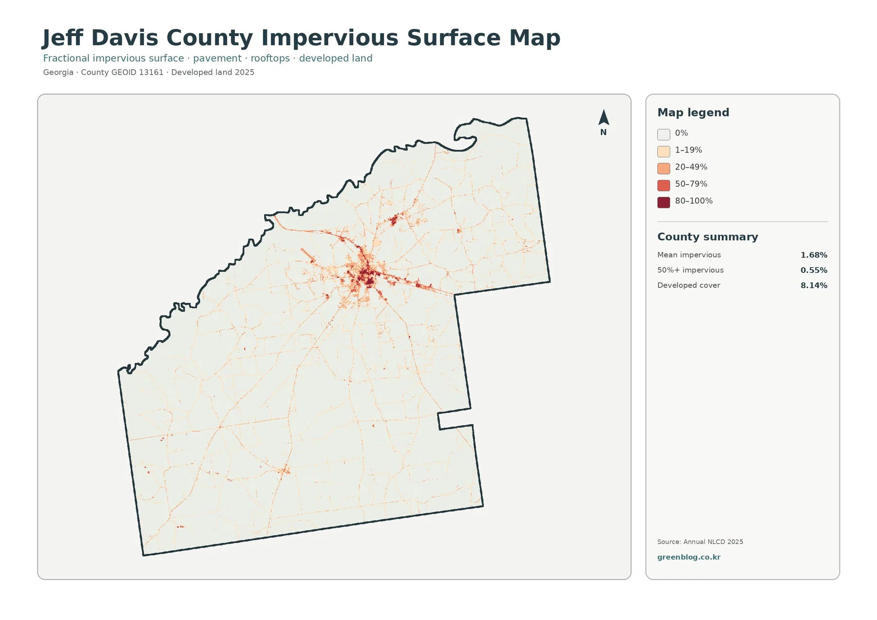 Jeff Davis County 불투수·개발지 지도