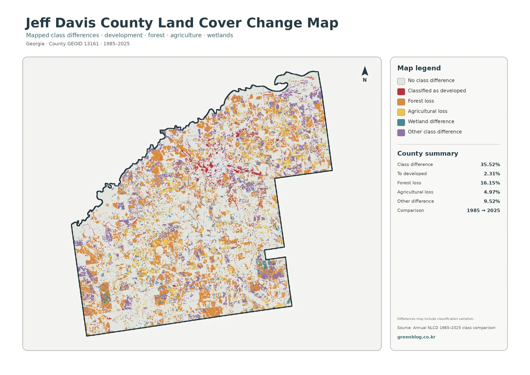 Jeff Davis County 토지 피복 변화 지도