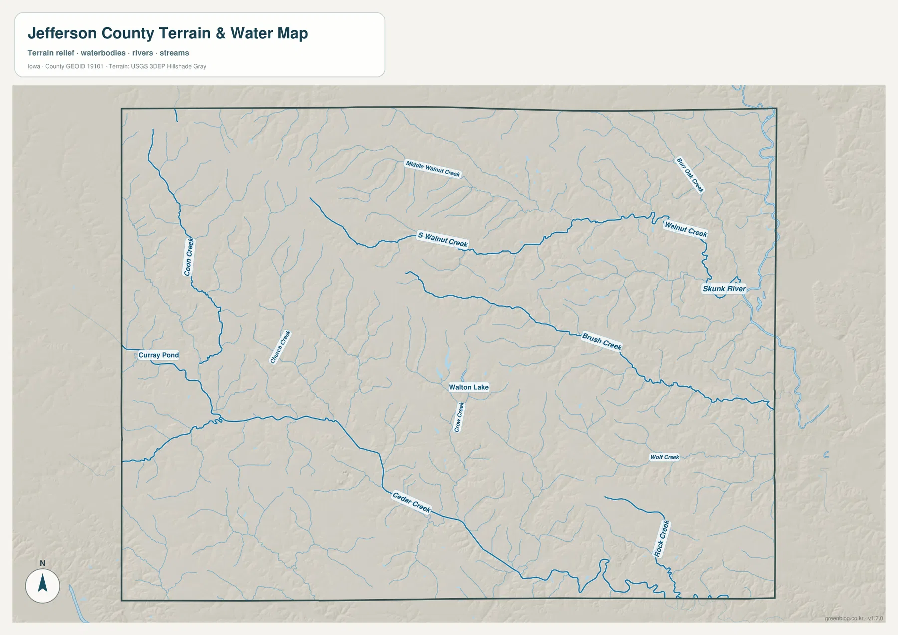 Jefferson County Iowa water map Skunk River Walnut Creek Brush Creek Cedar Creek