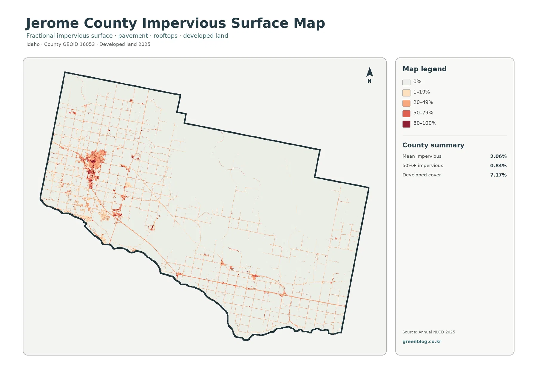 Jerome County impervious surface and developed land map