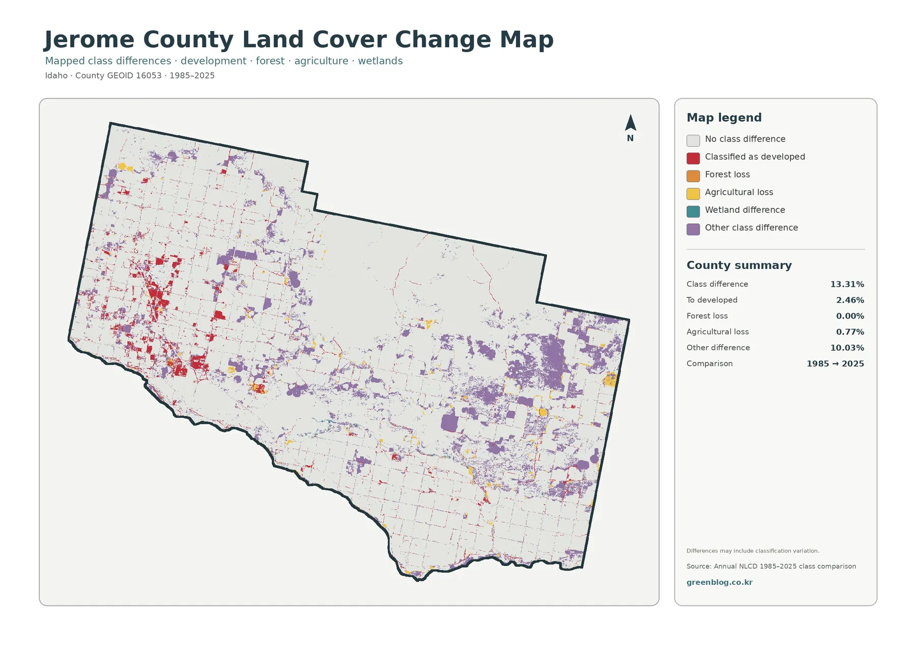Jerome County land cover change map