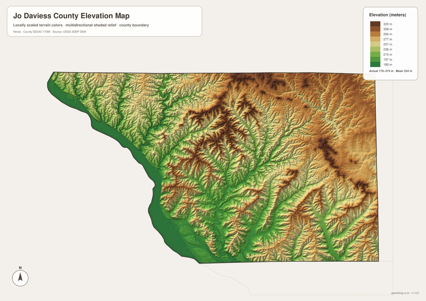 Jo Daviess County Illinois elevation and relief map