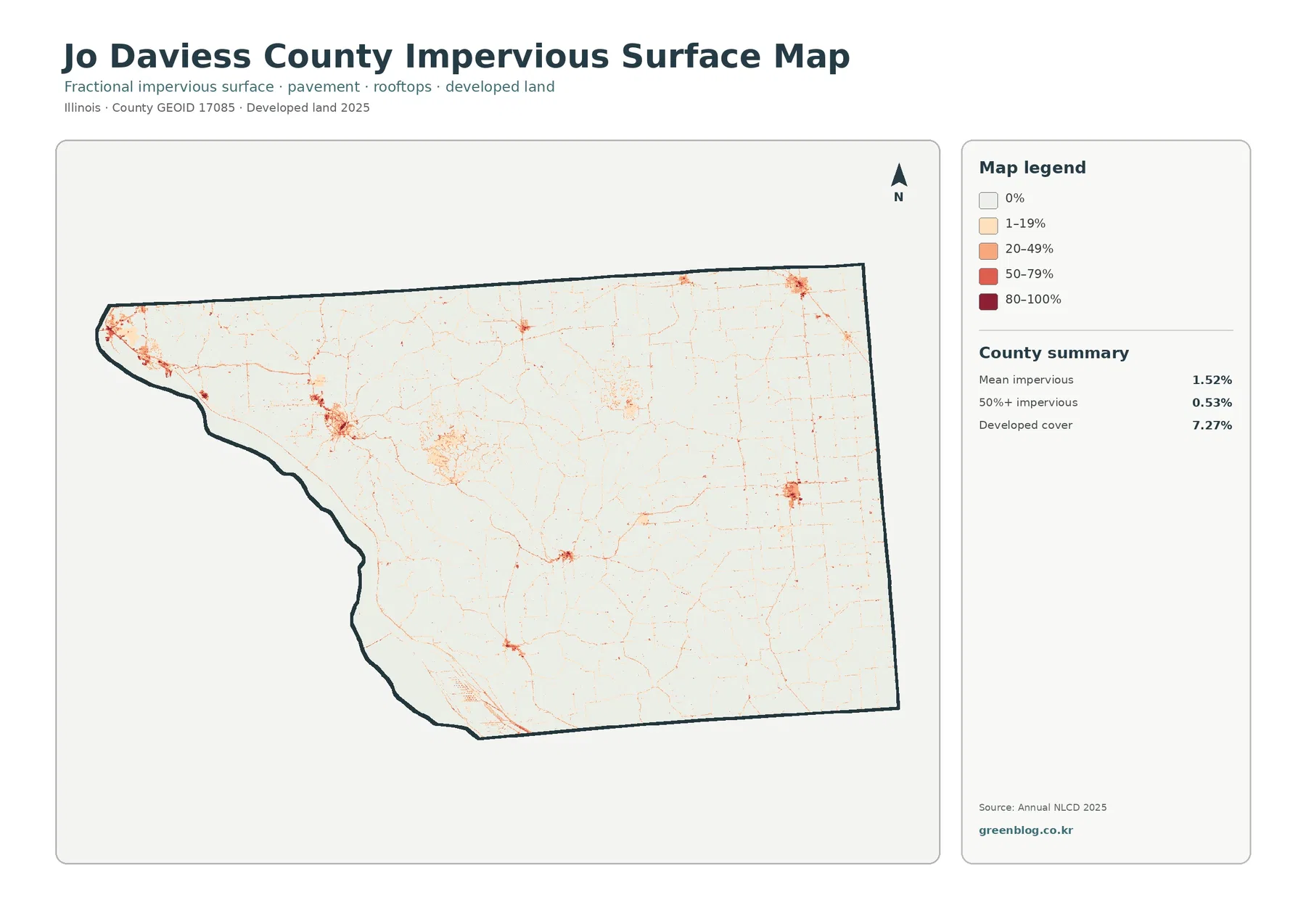 Jo Daviess County impervious surface and developed land map