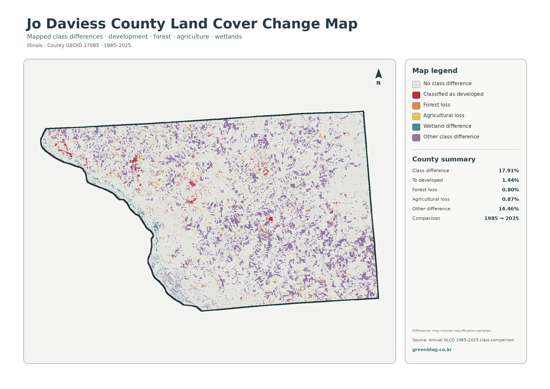Jo Daviess County land cover change map