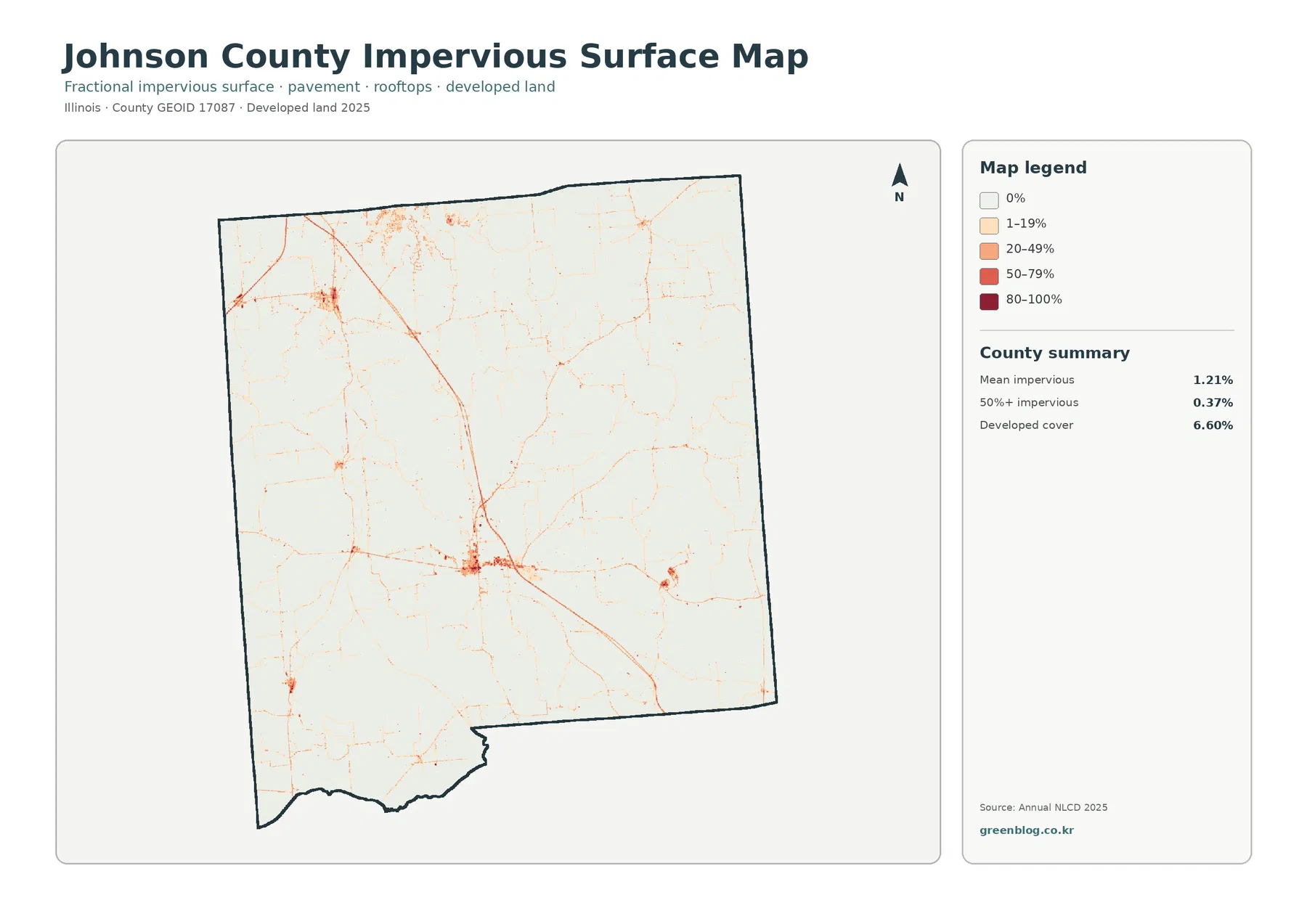 Johnson County impervious surface and developed land map
