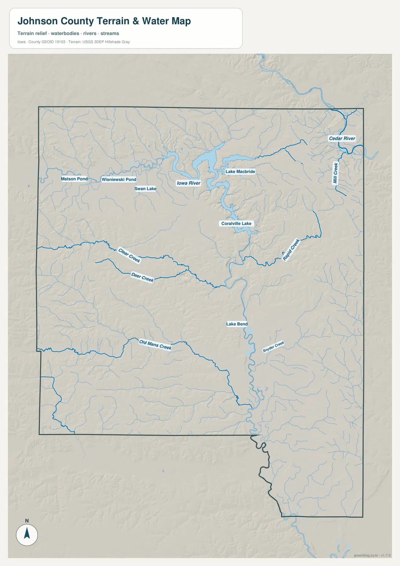 Johnson County Iowa water map Iowa River Coralville Lake Lake Macbride Clear Creek Rapid Creek