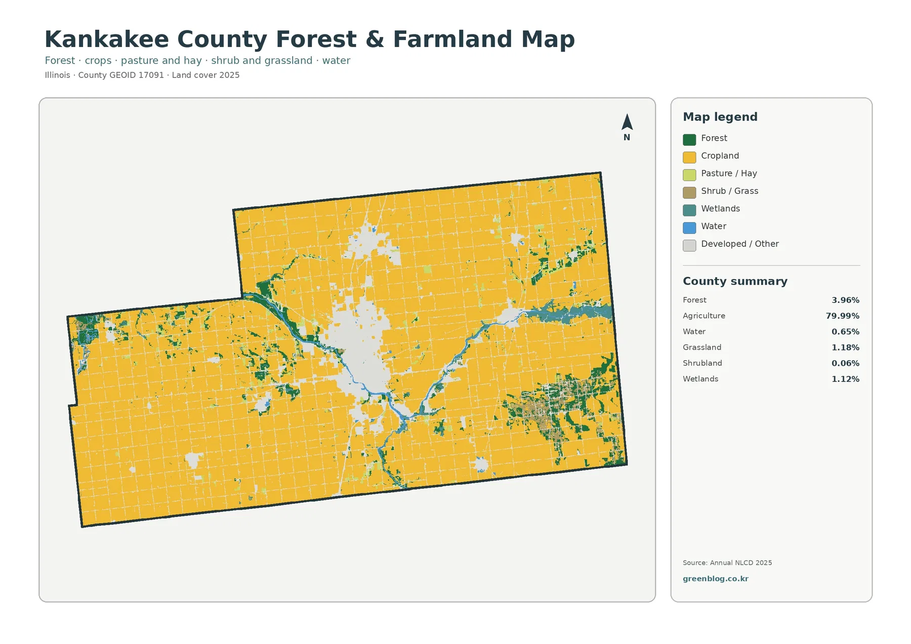 Kankakee County 산림·농경지 지도