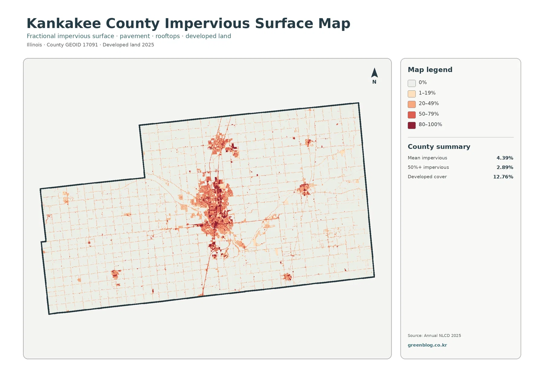 Kankakee County 불투수·개발지 지도