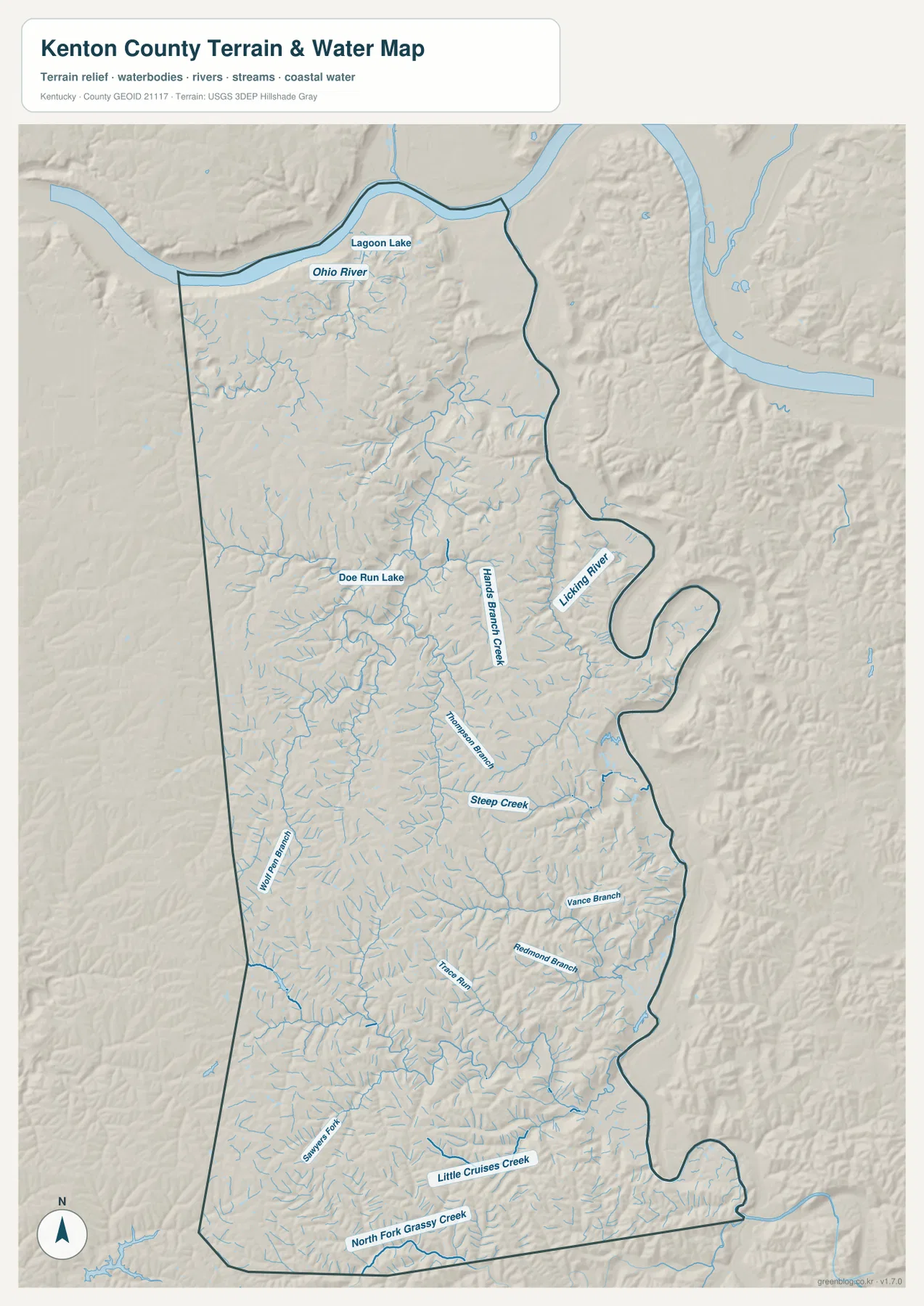 Kenton County Ohio River Licking River creeks and lakes map