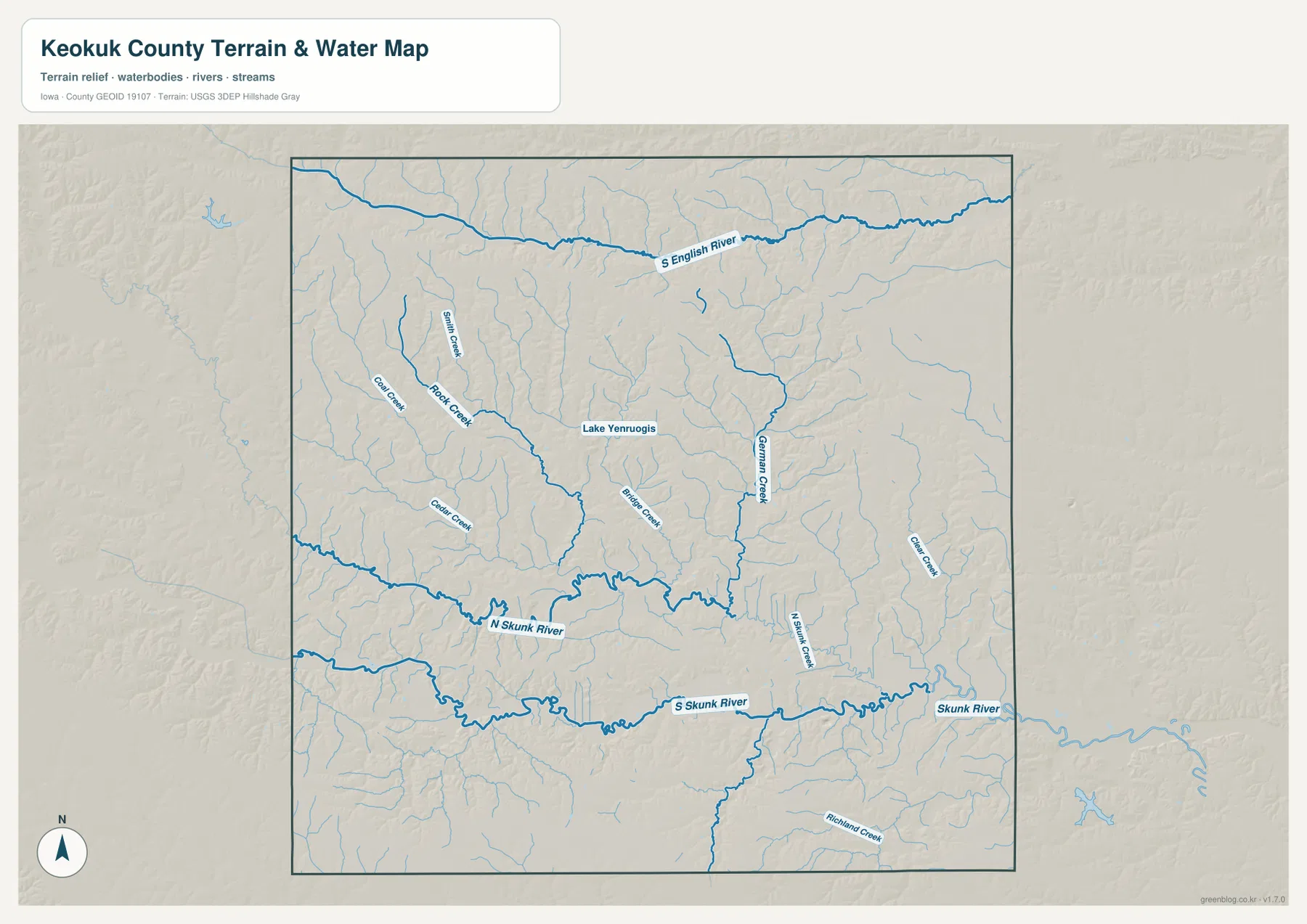 Keokuk County Iowa water map South English River North Skunk River South Skunk River German Creek