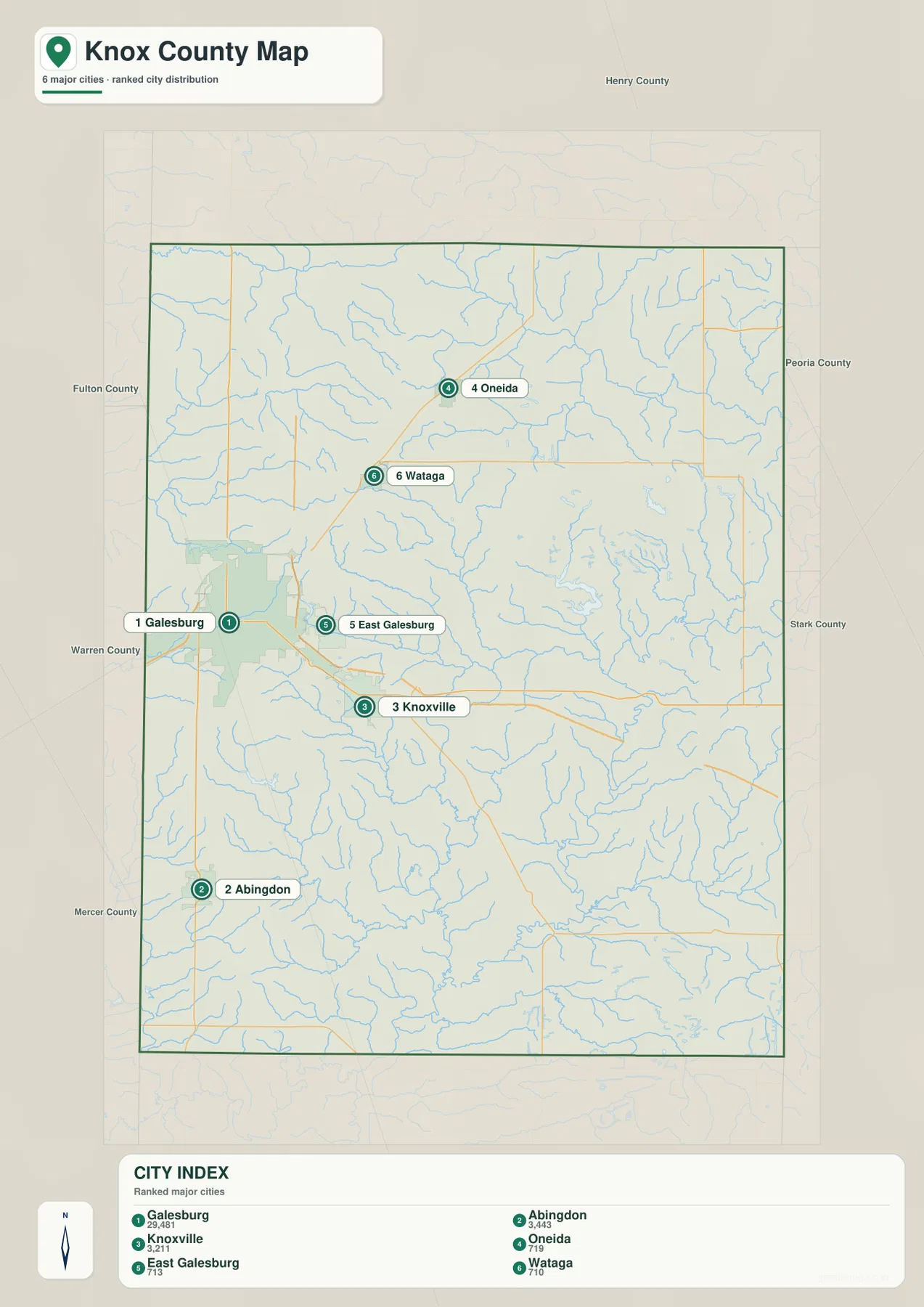 Knox County Illinois ranked city map Galesburg Abingdon Knoxville Oneida East Galesburg Wataga