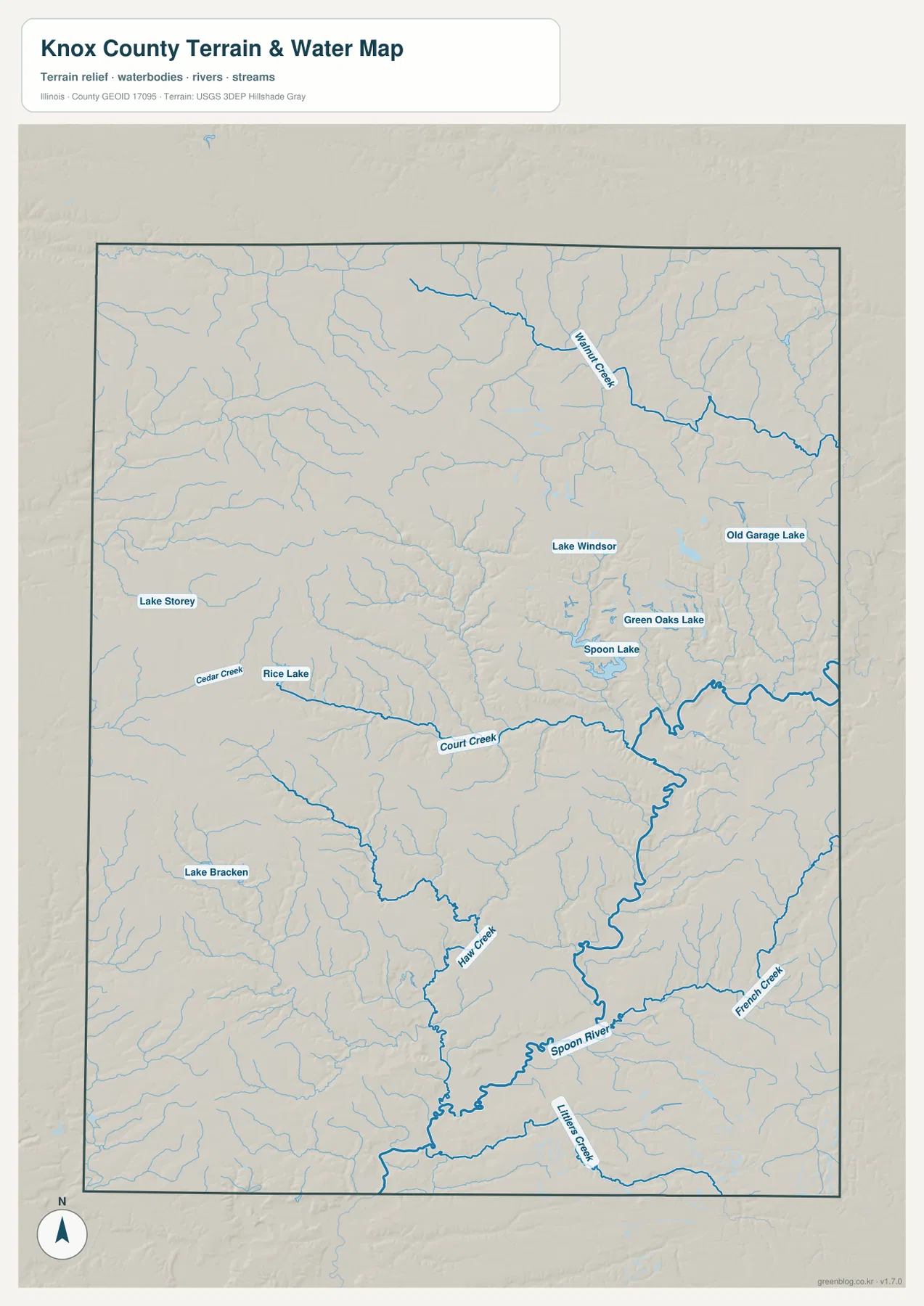Knox County terrain water map Walnut Creek Court Creek Haw Creek Spoon River and lakes