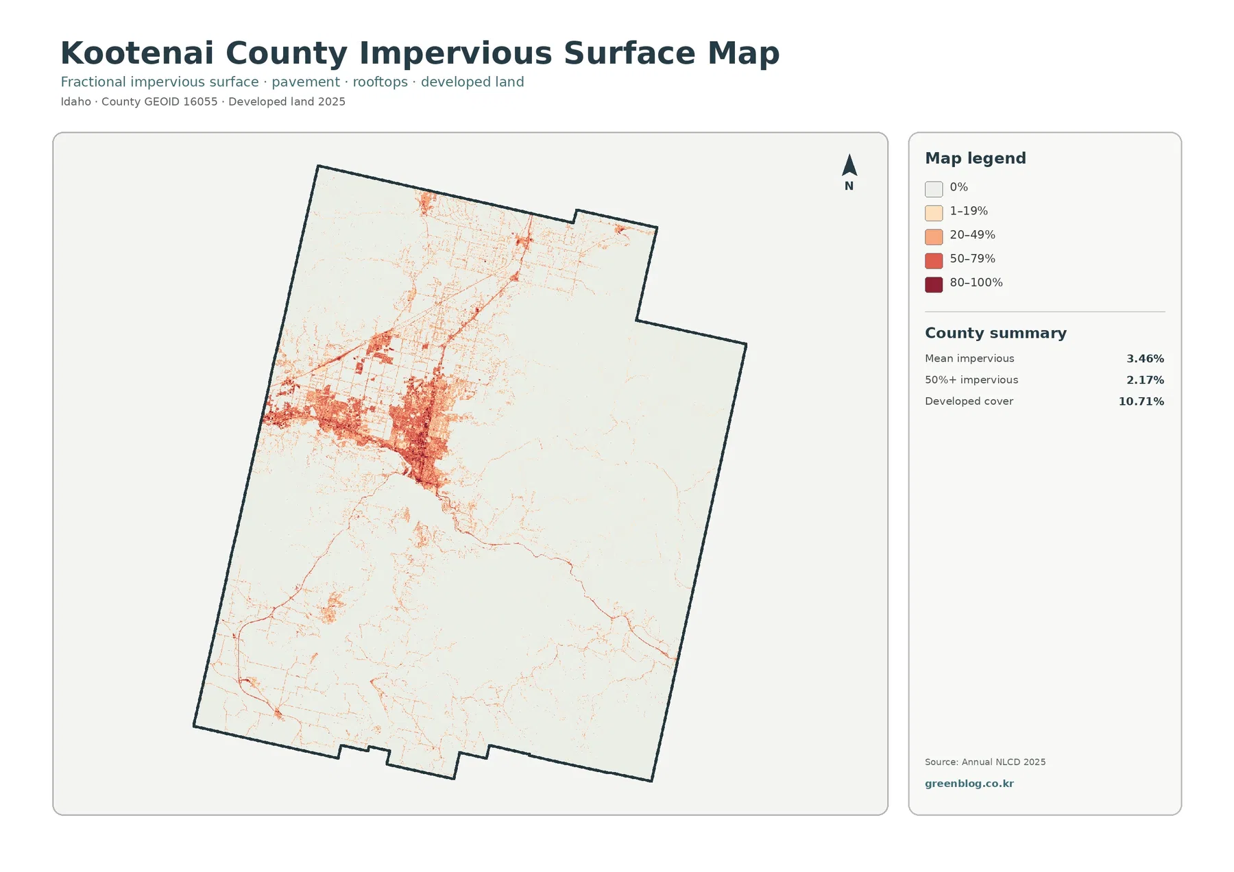 Kootenai County impervious surface and developed land map