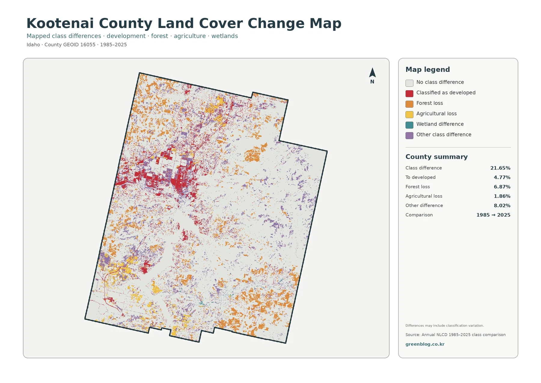 Kootenai County land cover change map