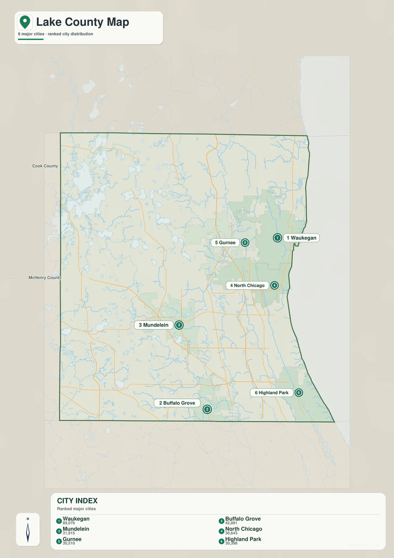 Lake County Waukegan Buffalo Grove Mundelein North Chicago Gurnee Highland Park city map
