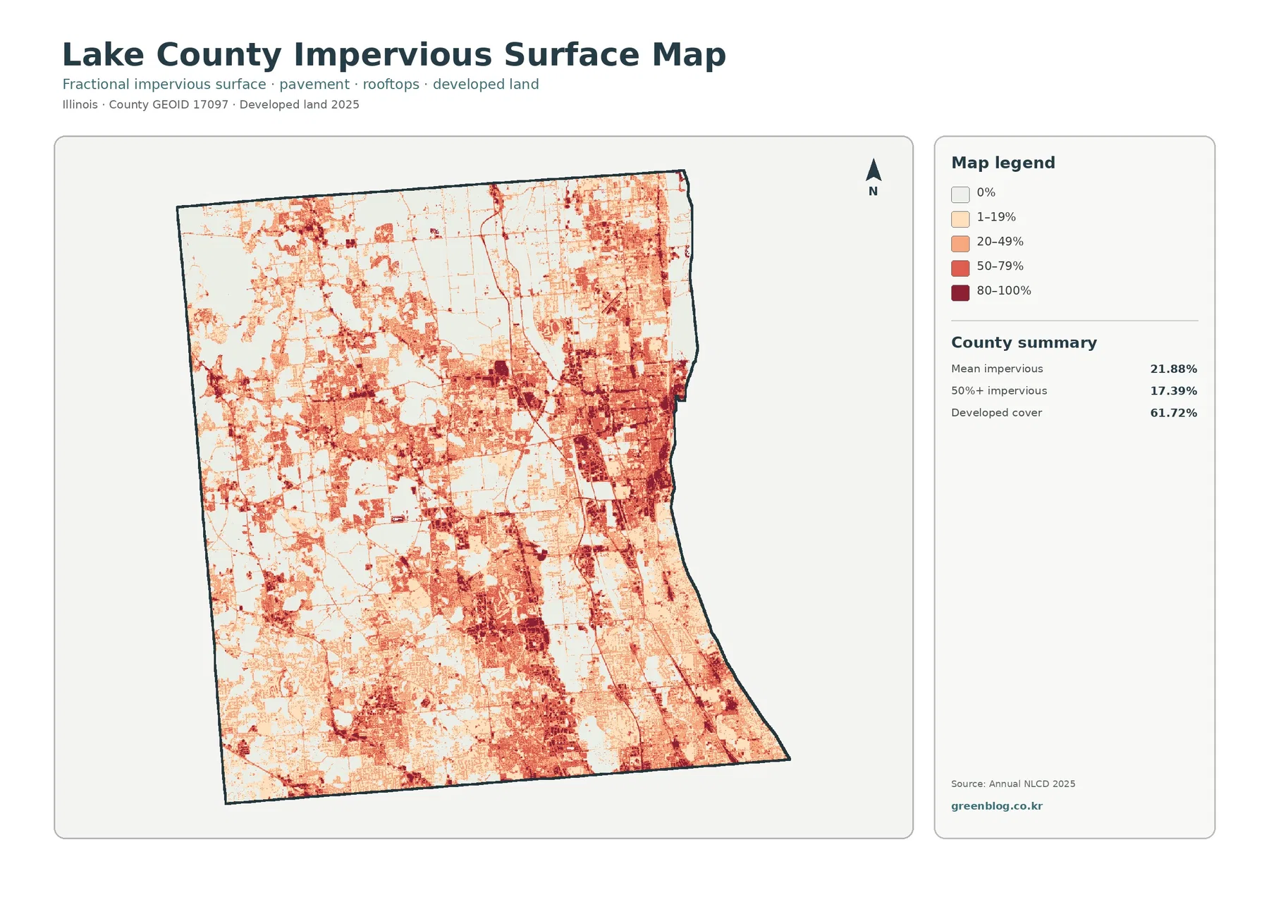 Lake County impervious surface and developed land map