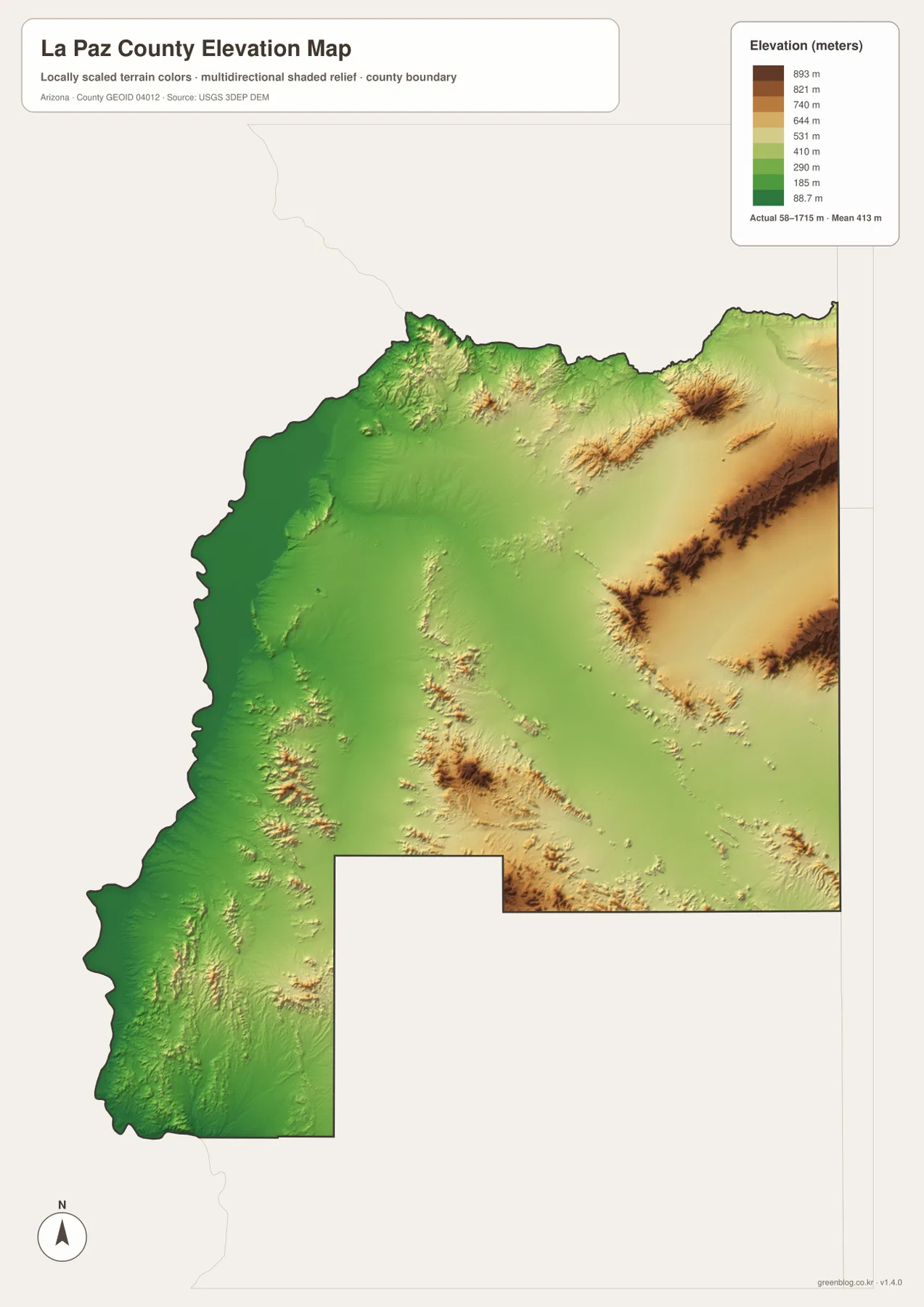 La Paz County elevation map