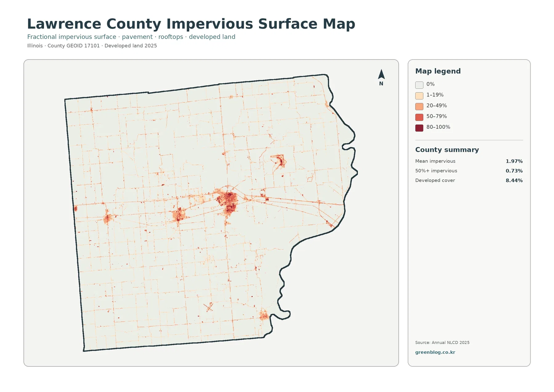 County impervious surface and developed land map