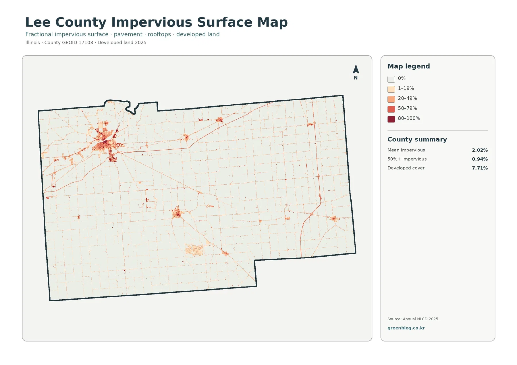 Lee County impervious surface and developed land map