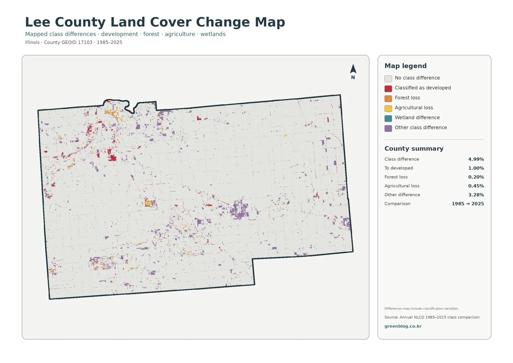 Lee County land cover change map