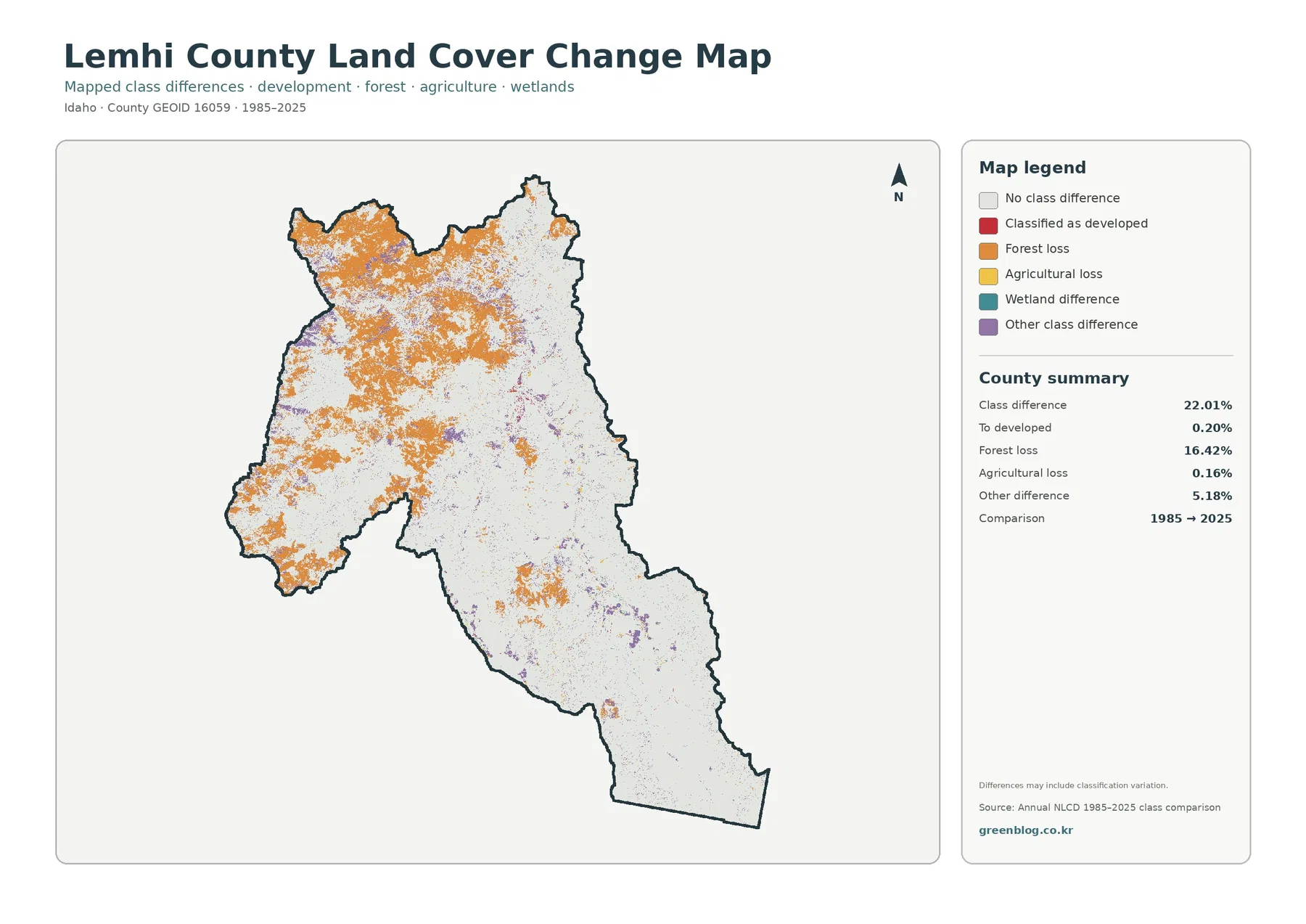 Lemhi County 토지 피복 변화 지도