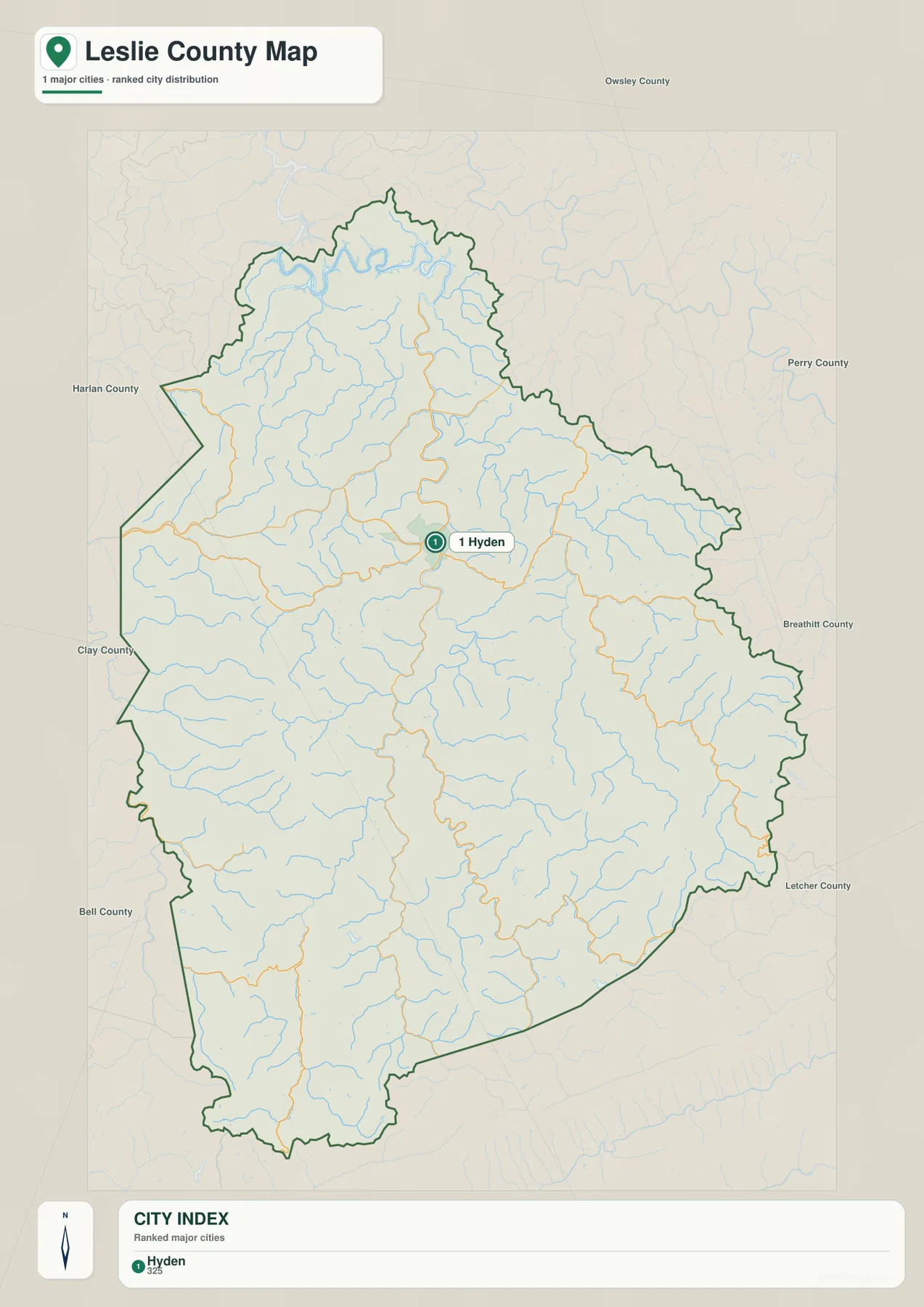 Simplified Leslie County city map highlighting Hyden