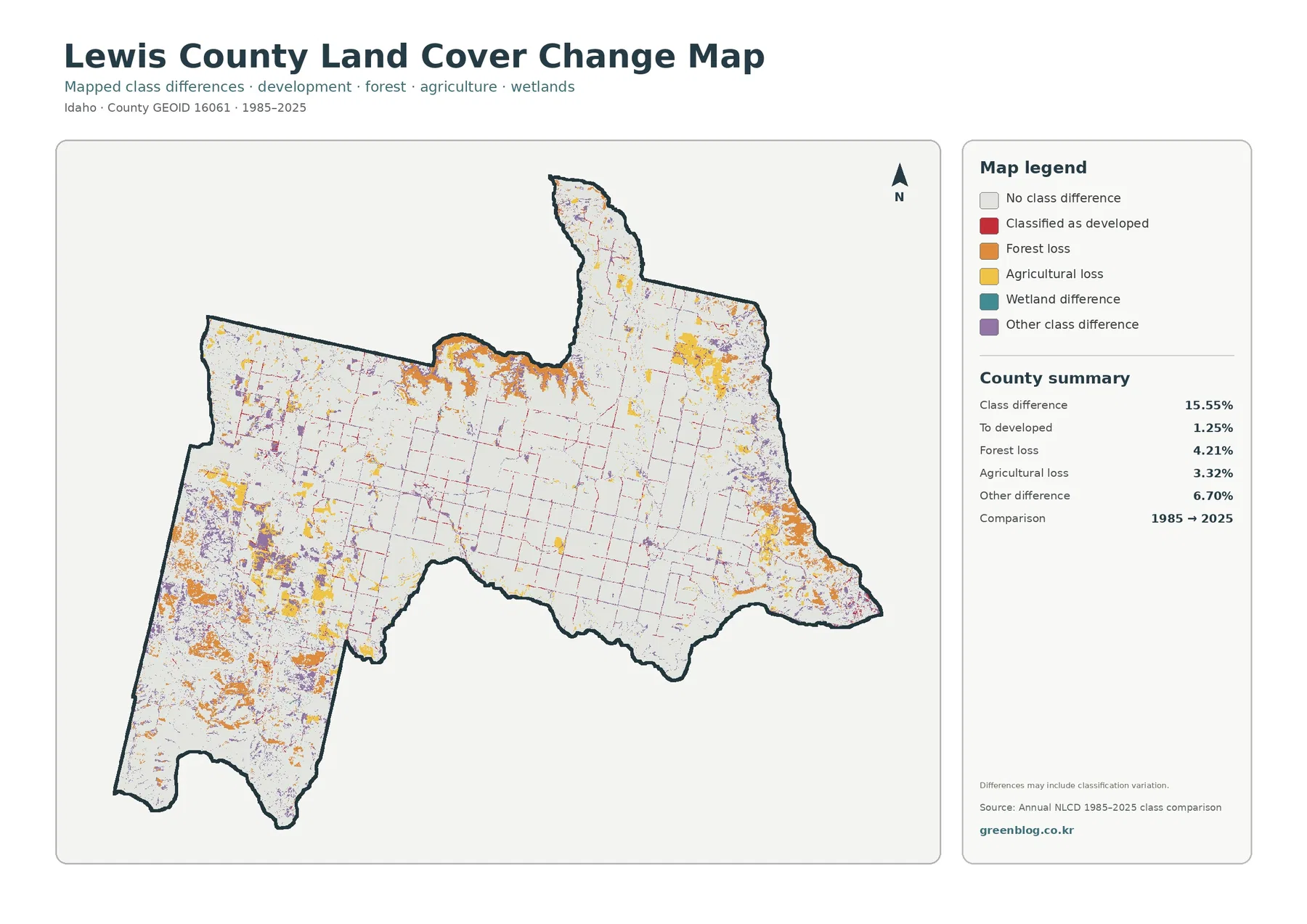 Lewis County 토지 피복 변화 지도