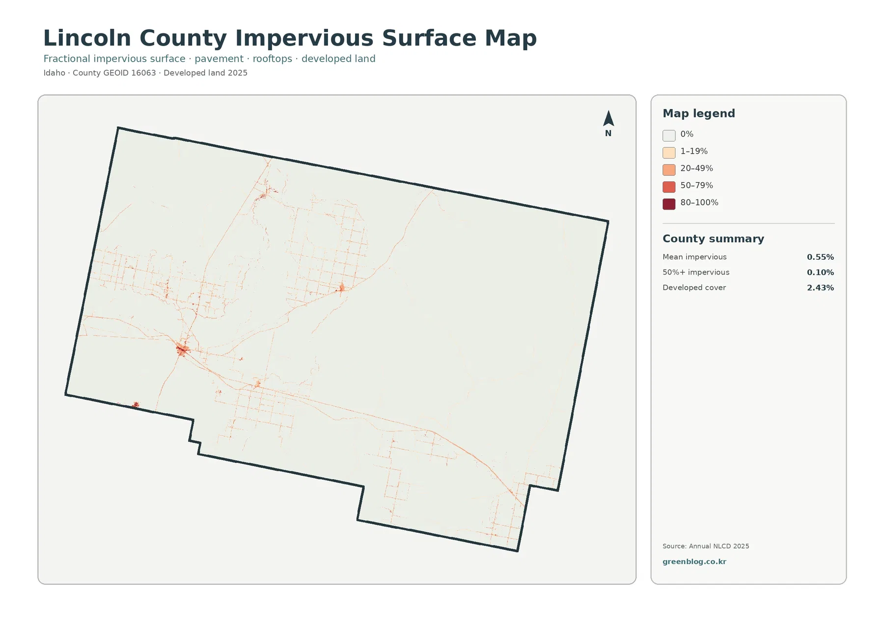 Lincoln County impervious surface and developed land map