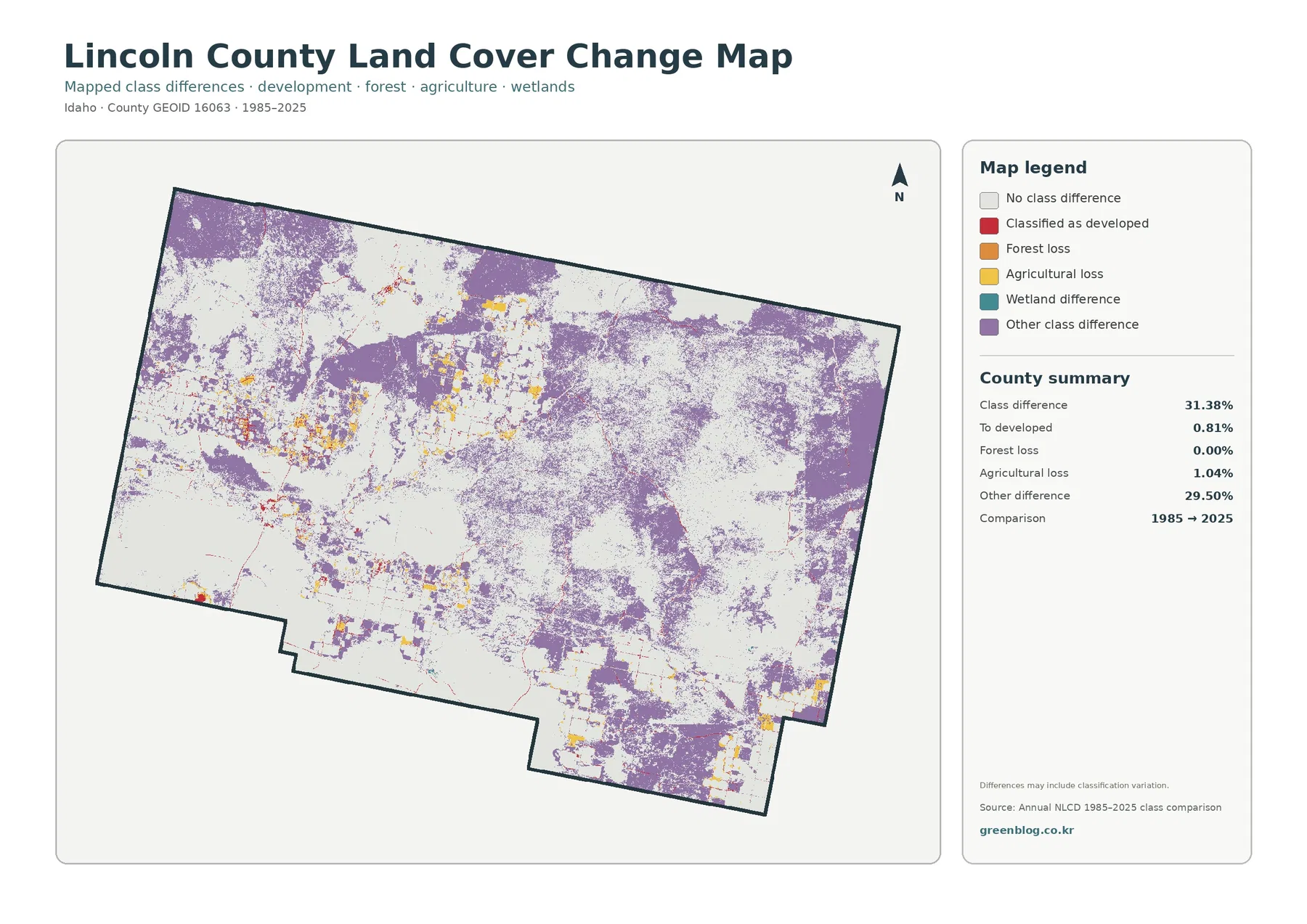 Lincoln County land cover change map