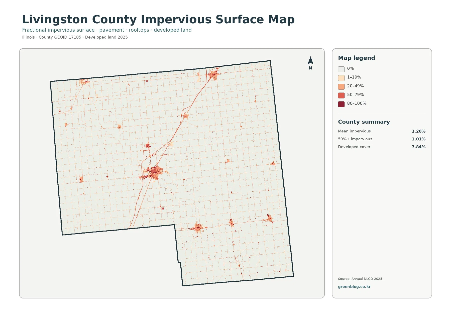 Livingston County impervious surface and developed land map