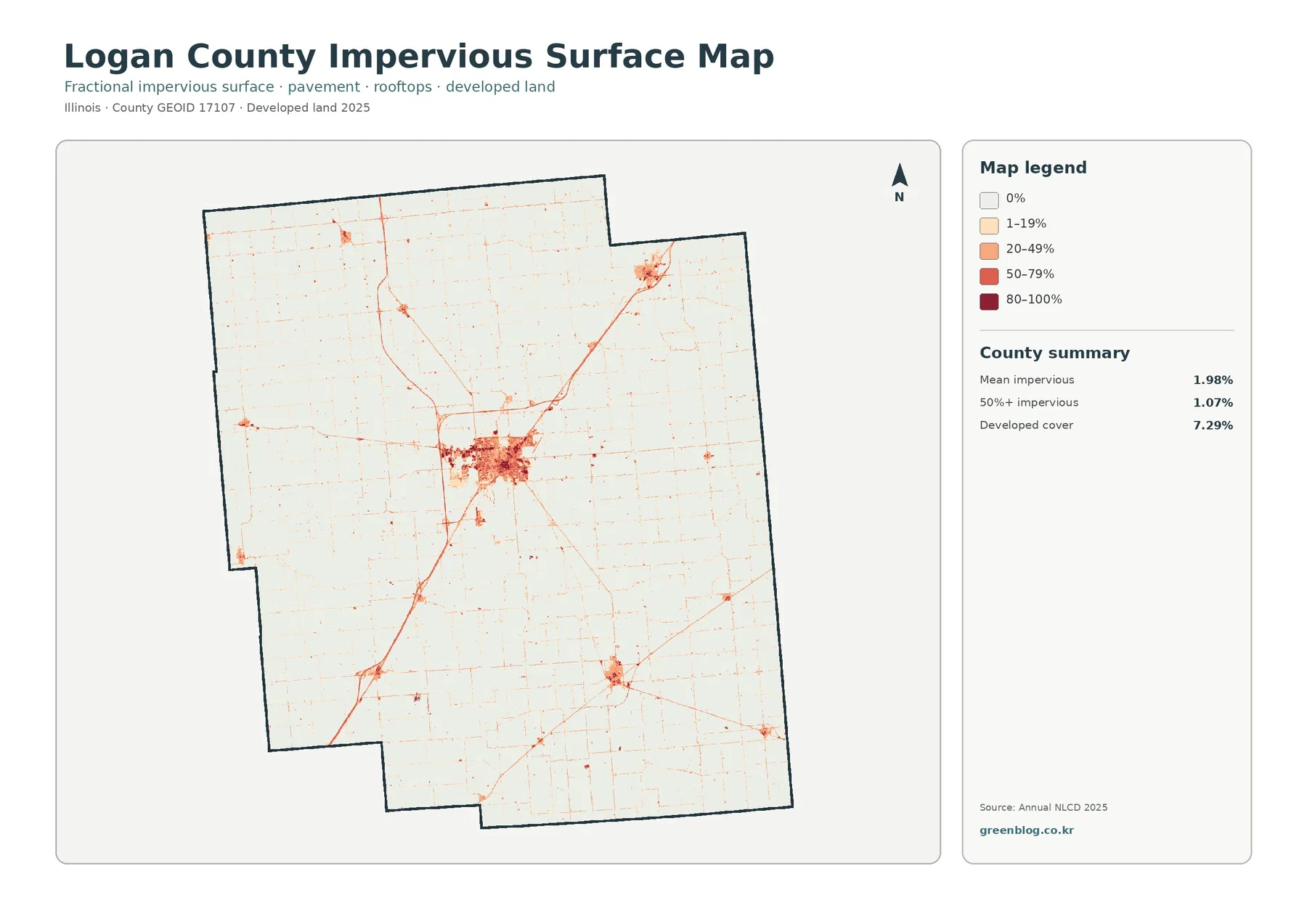 Logan County impervious surface and developed land map