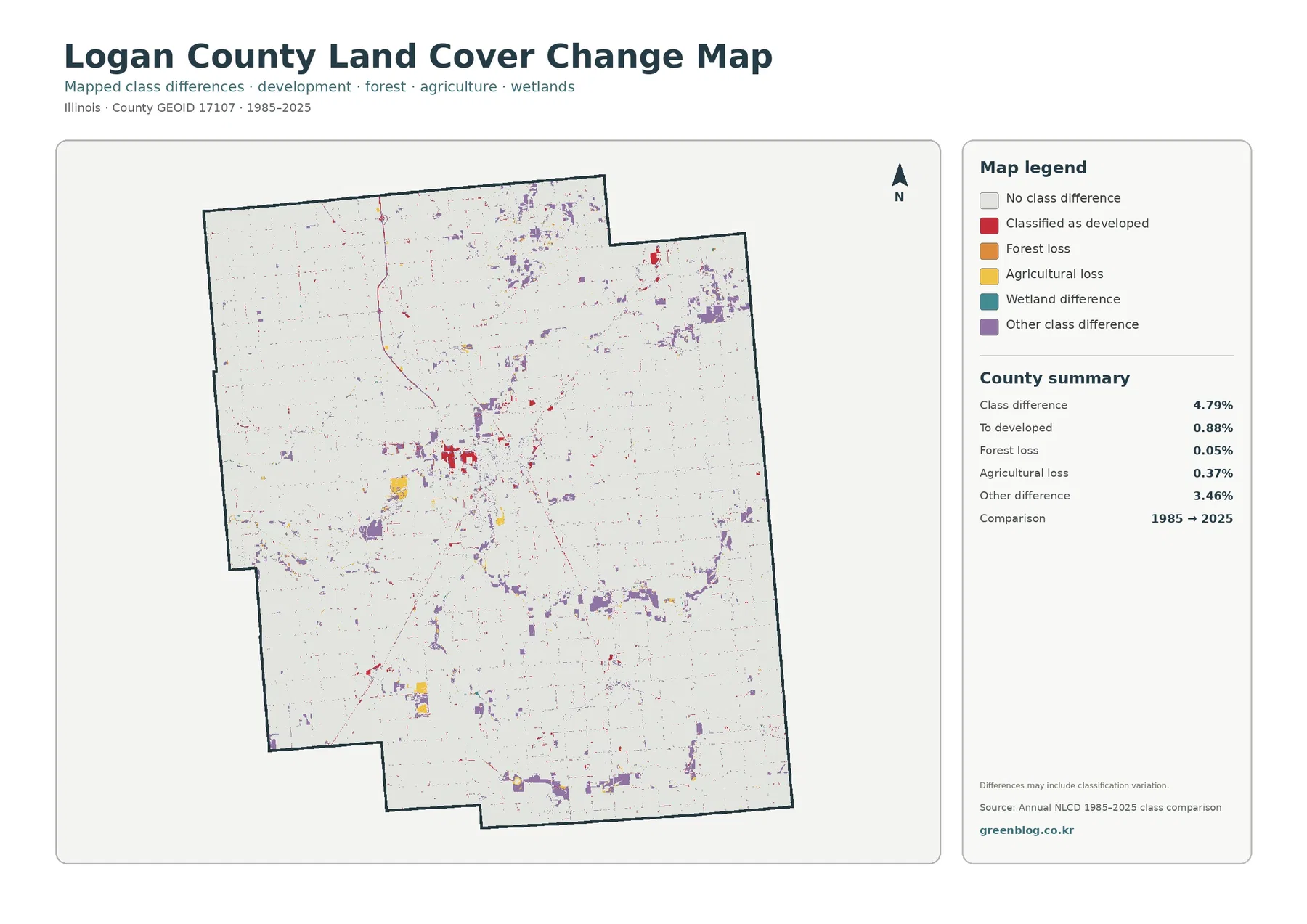 Logan County land cover change map