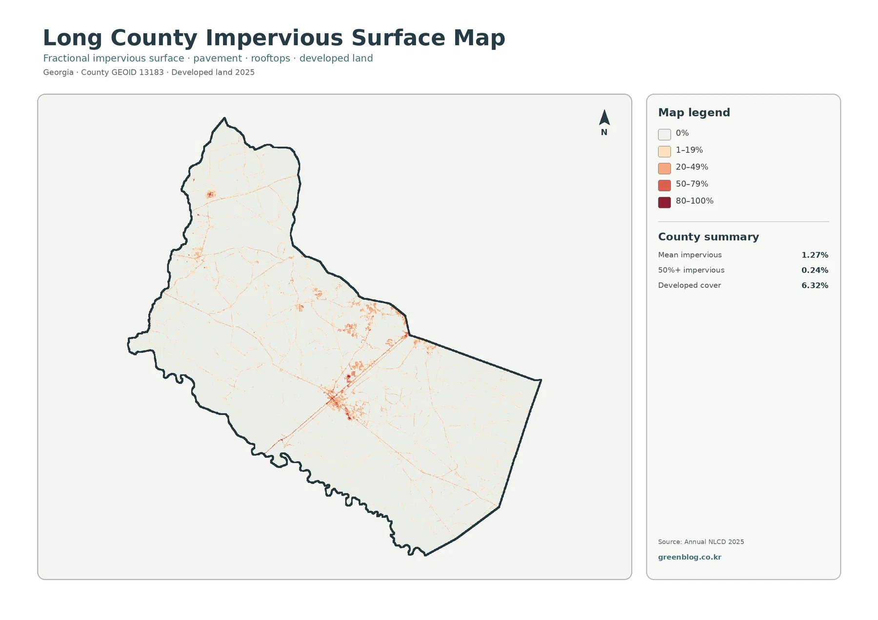 County impervious surface and developed land map