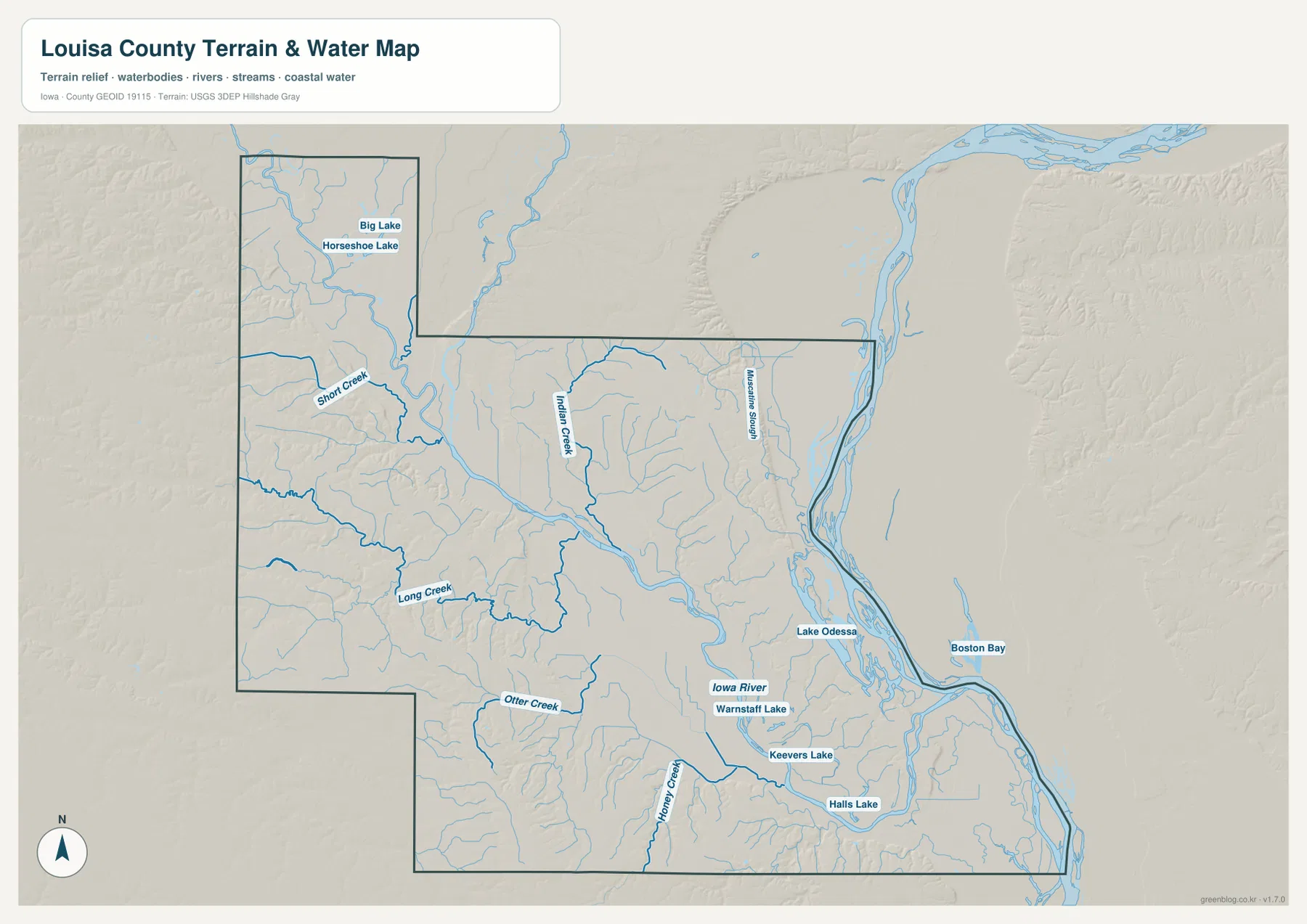 Louisa County Iowa water map Iowa River Lake Odessa Short Creek Indian Creek Long Creek