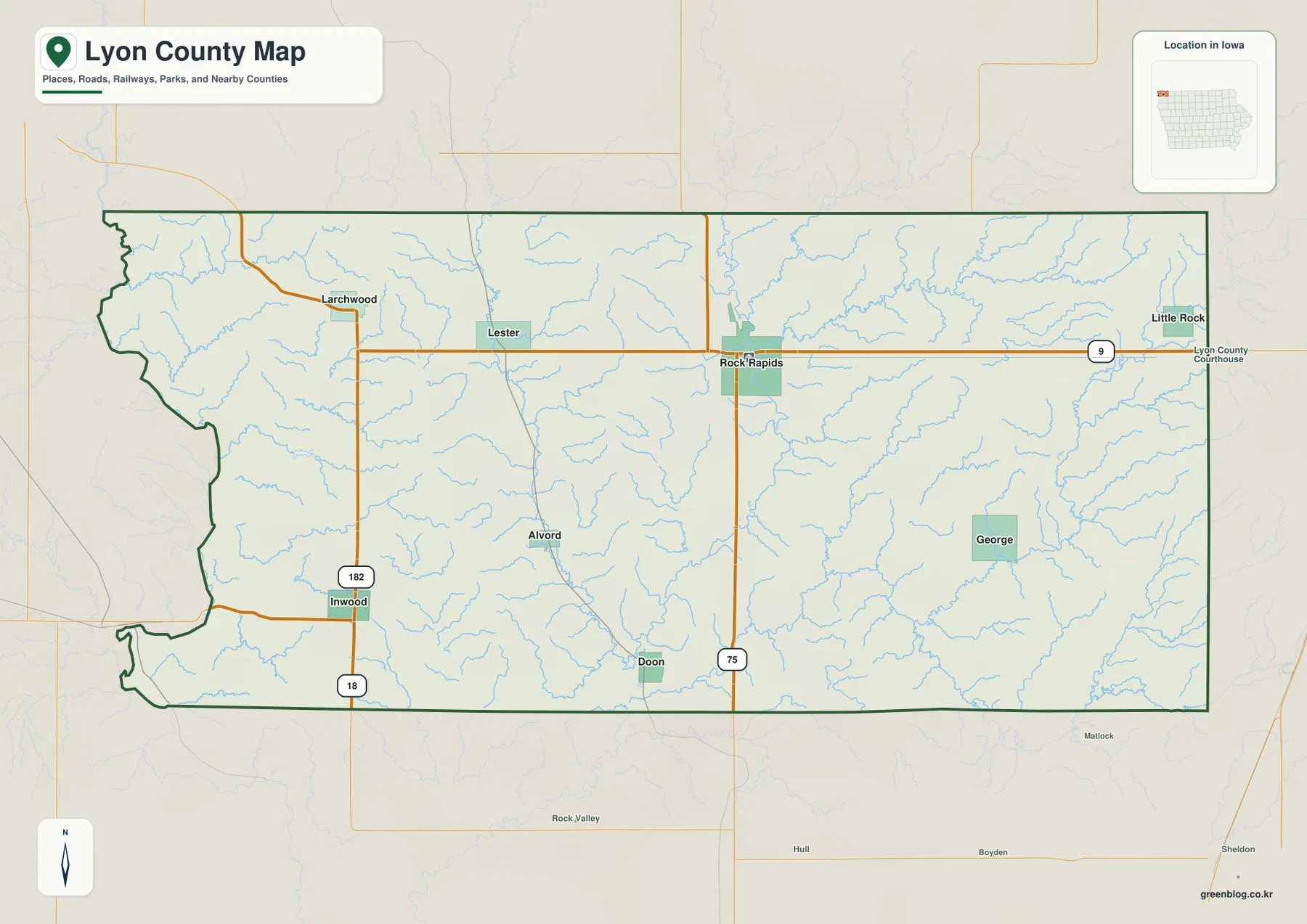 Lyon County Iowa map Rock Rapids Larchwood George U.S. 75 Iowa 9
