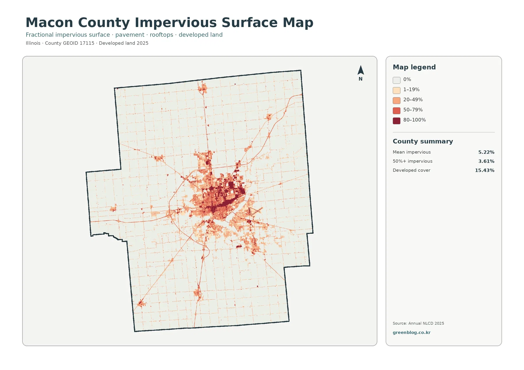 Macon County impervious surface and developed land map