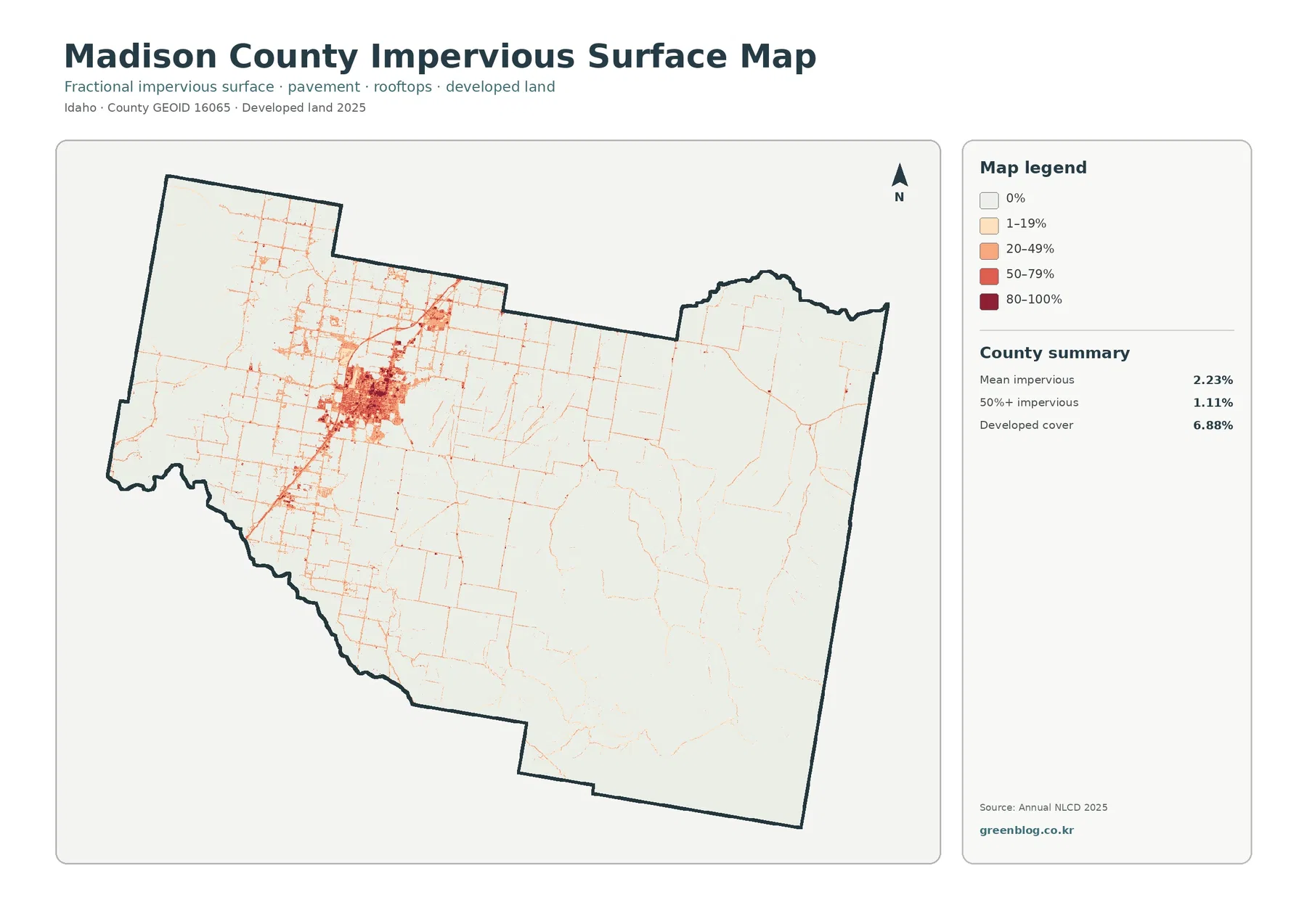 Madison County impervious surface and developed land map