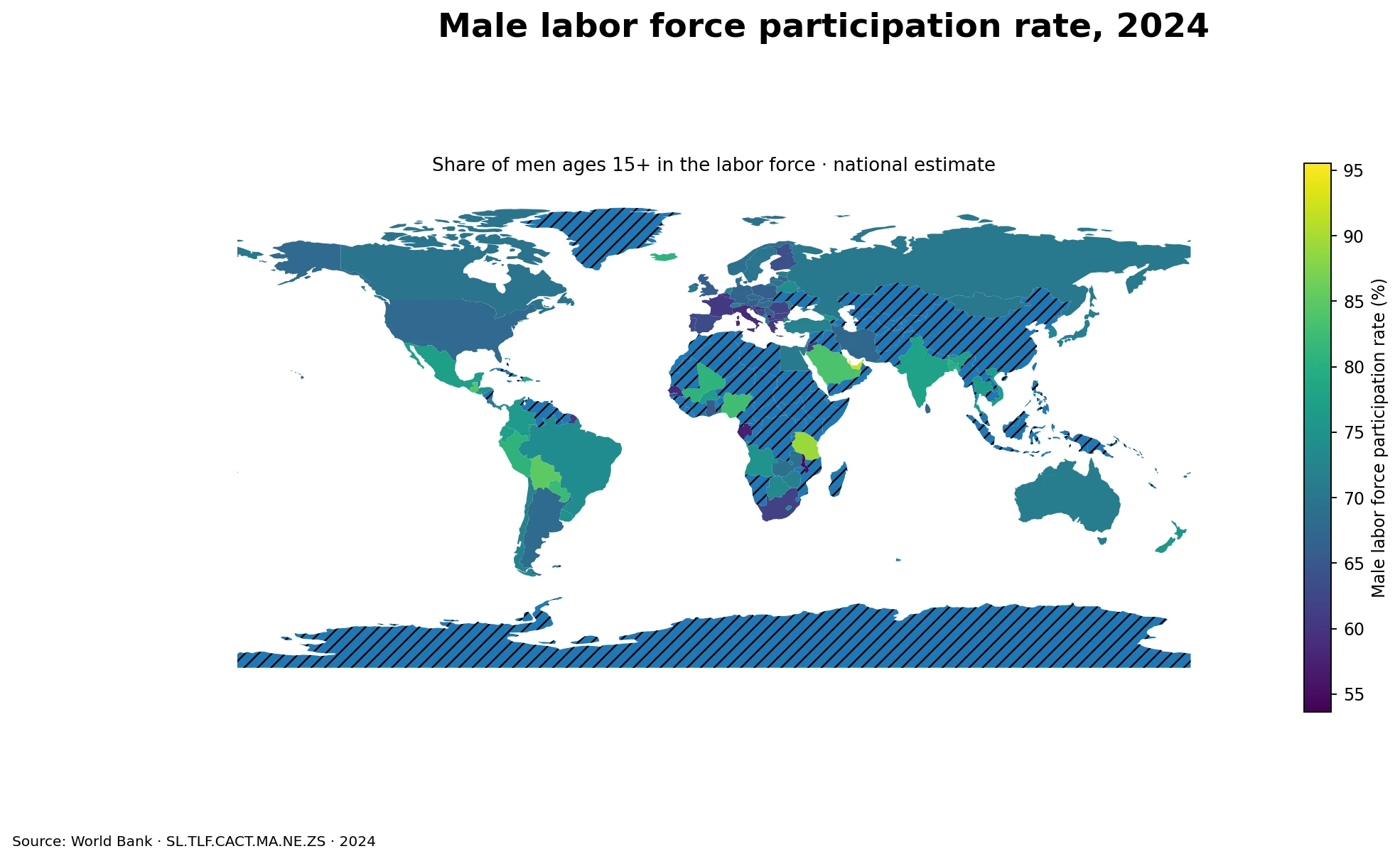 Male labor force participation rate by economy in 2024