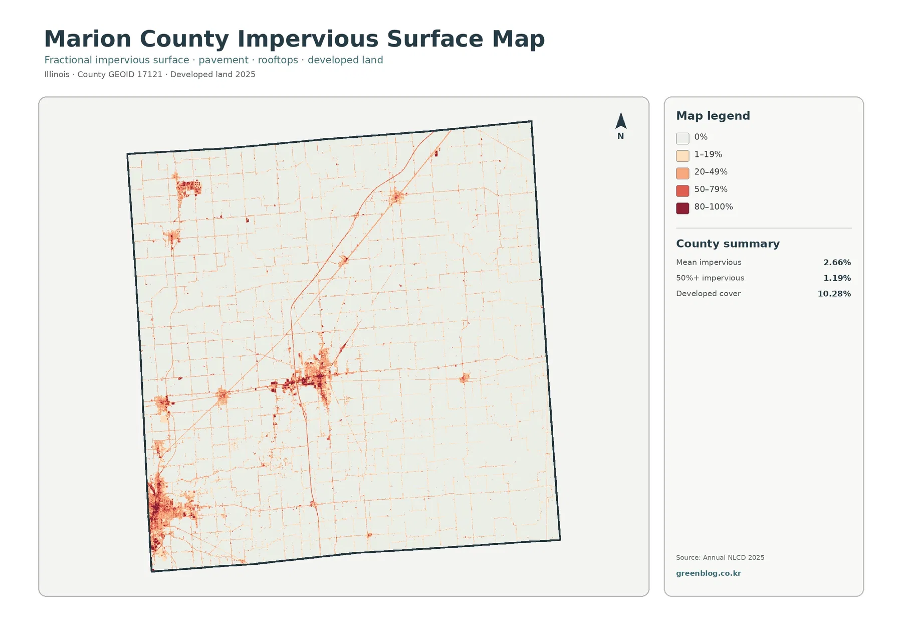 Marion County impervious surface and developed land map
