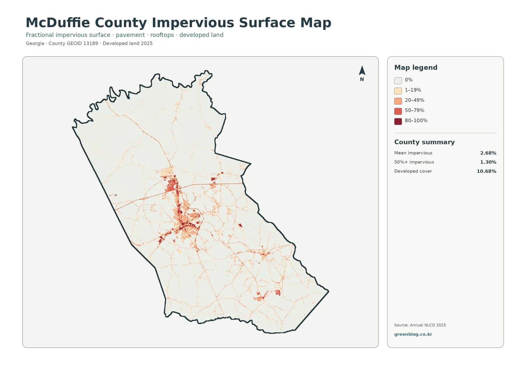McDuffie County 불투수·개발지 지도