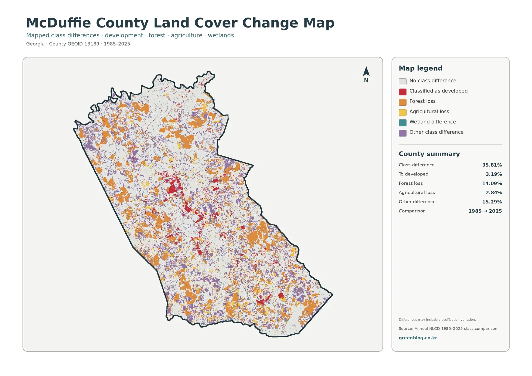 McDuffie County 토지 피복 변화 지도
