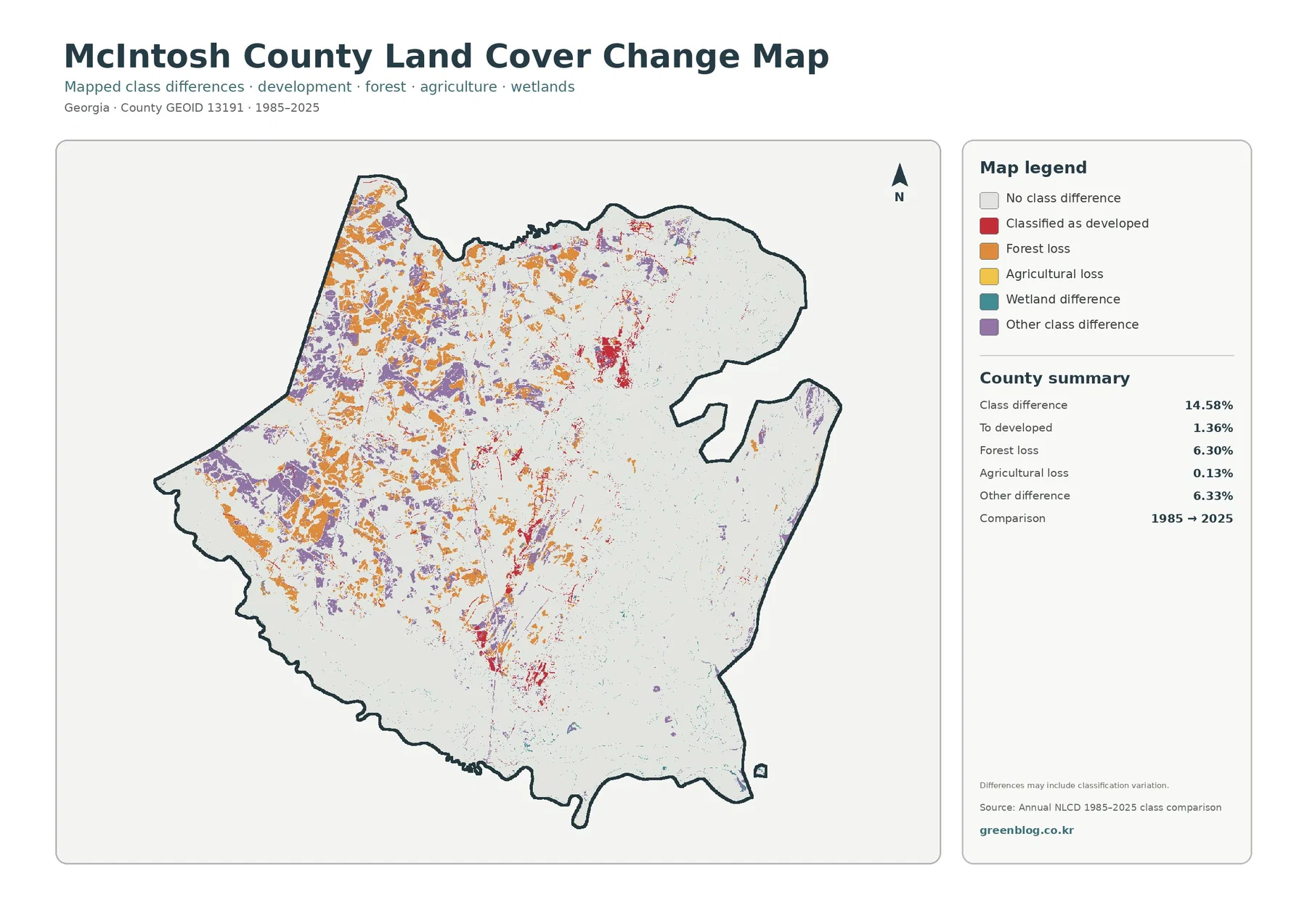McIntosh County 토지 피복 변화 지도