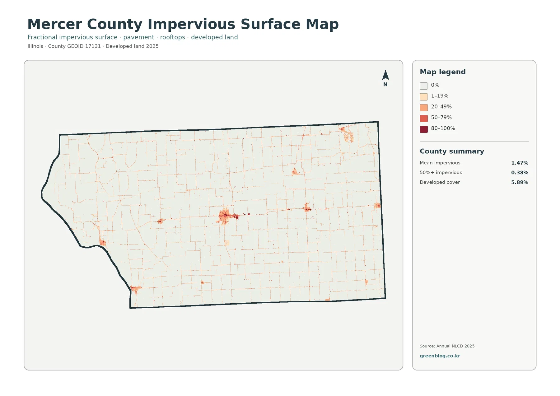 Mercer County impervious surface and developed land map