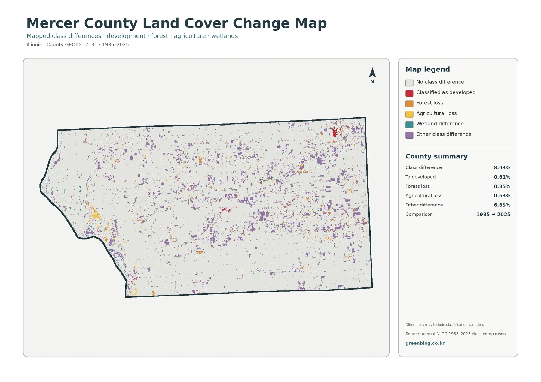 Mercer County land cover change map